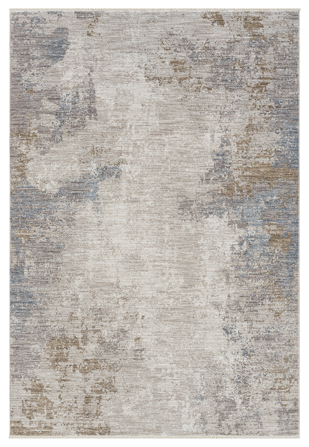 Açık Gri Bej Mavi Eskitme Desenli Halı