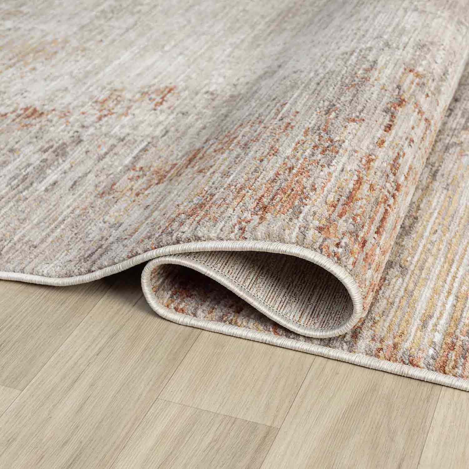 Gri Turuncu Kahve Eskitme Desenli Halı