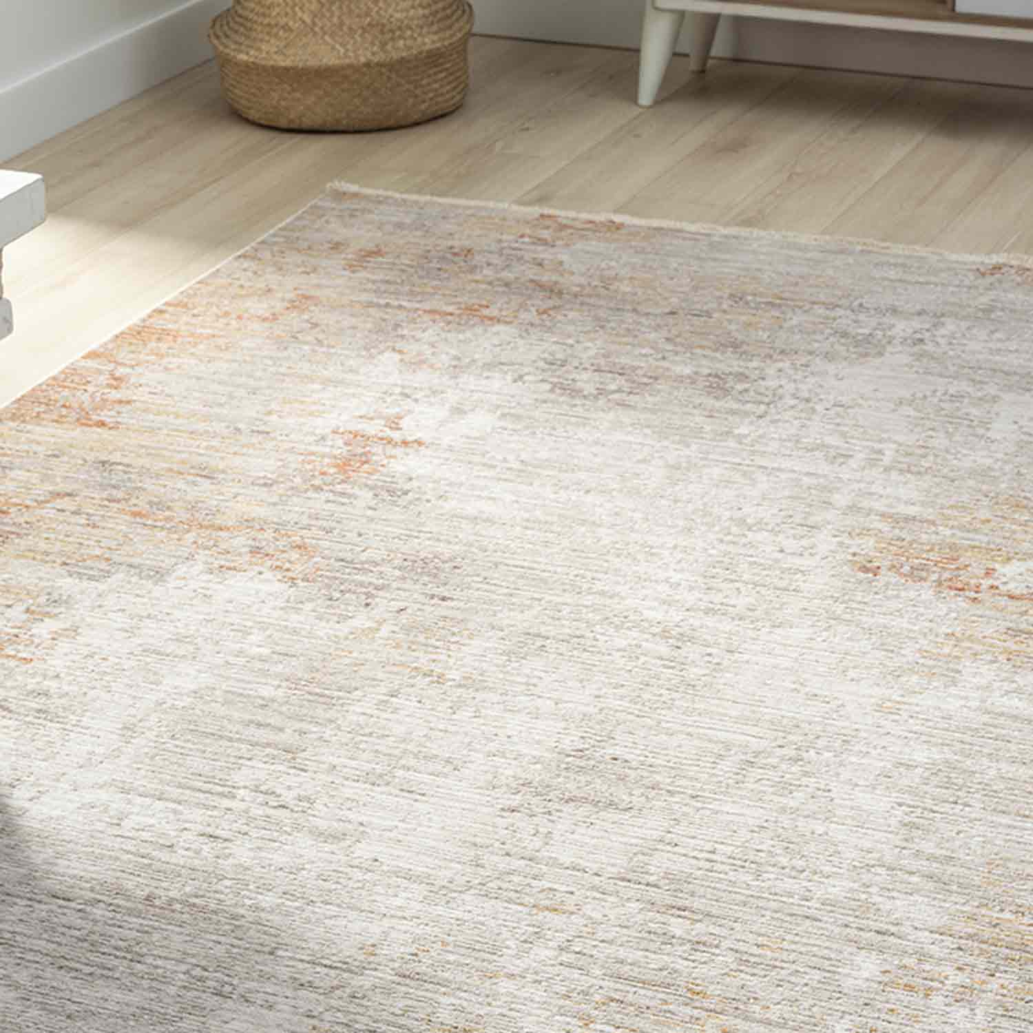 Gri Turuncu Kahve Eskitme Desenli Halı