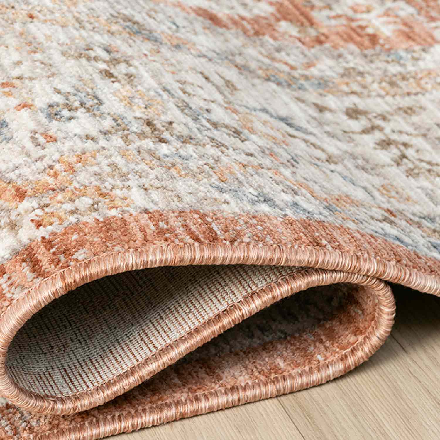 Turuncu Kiremit Gri Klasik Eskitme Desenli Halı