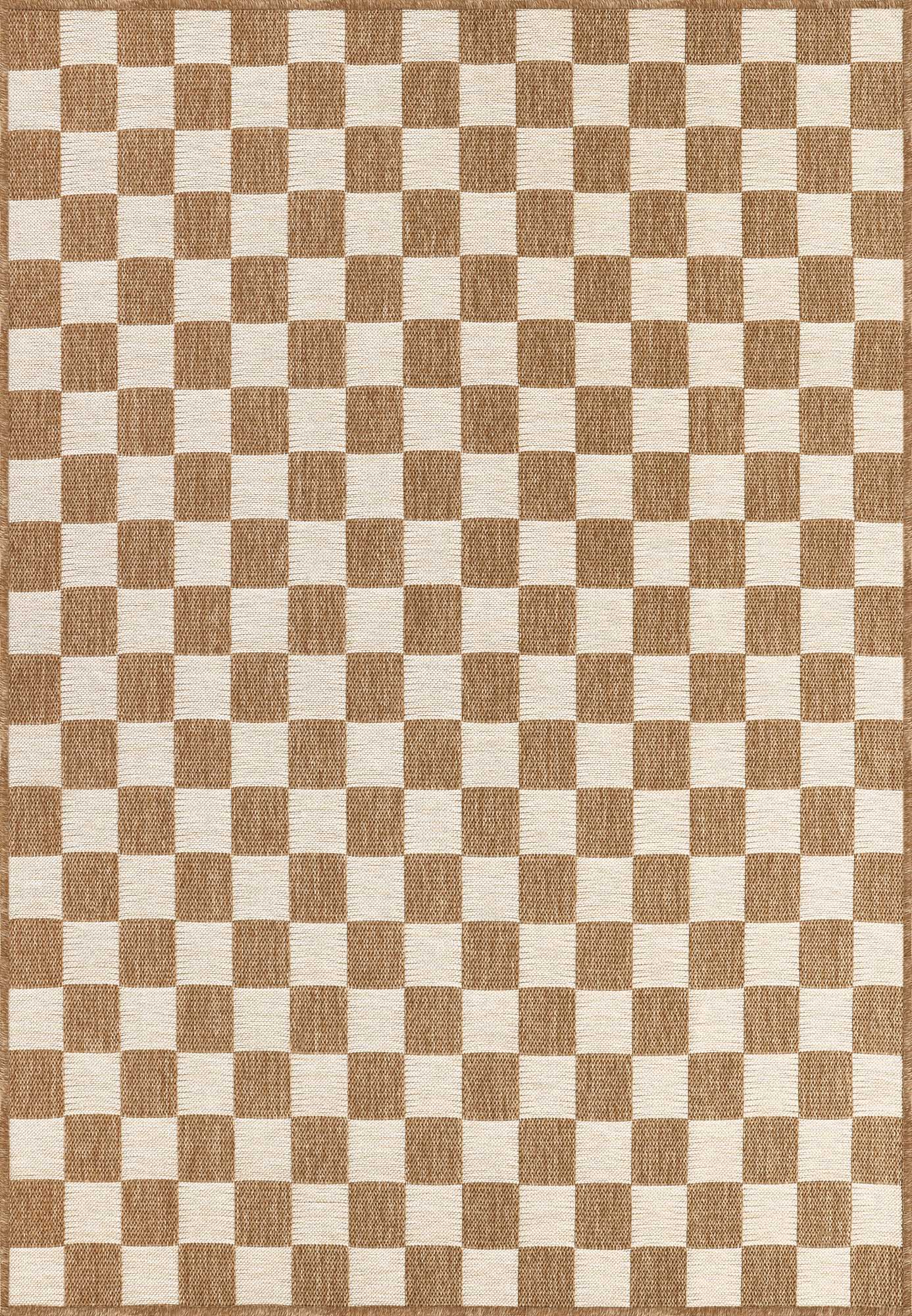 Kahve ve Beyaz Dama Desenli Hasır Halı