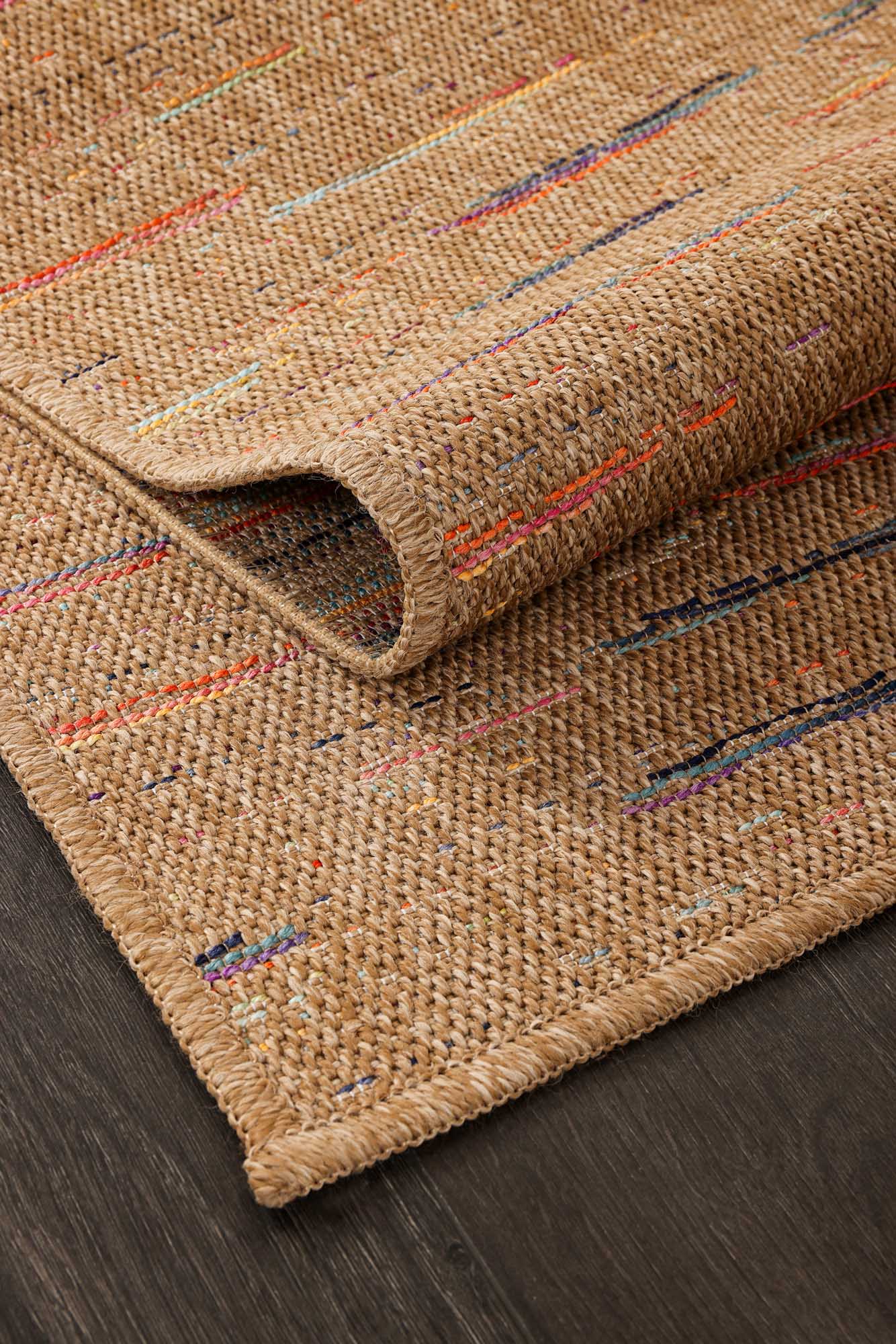 Kahve Sisal Renkli Çizgi Detaylı Halı