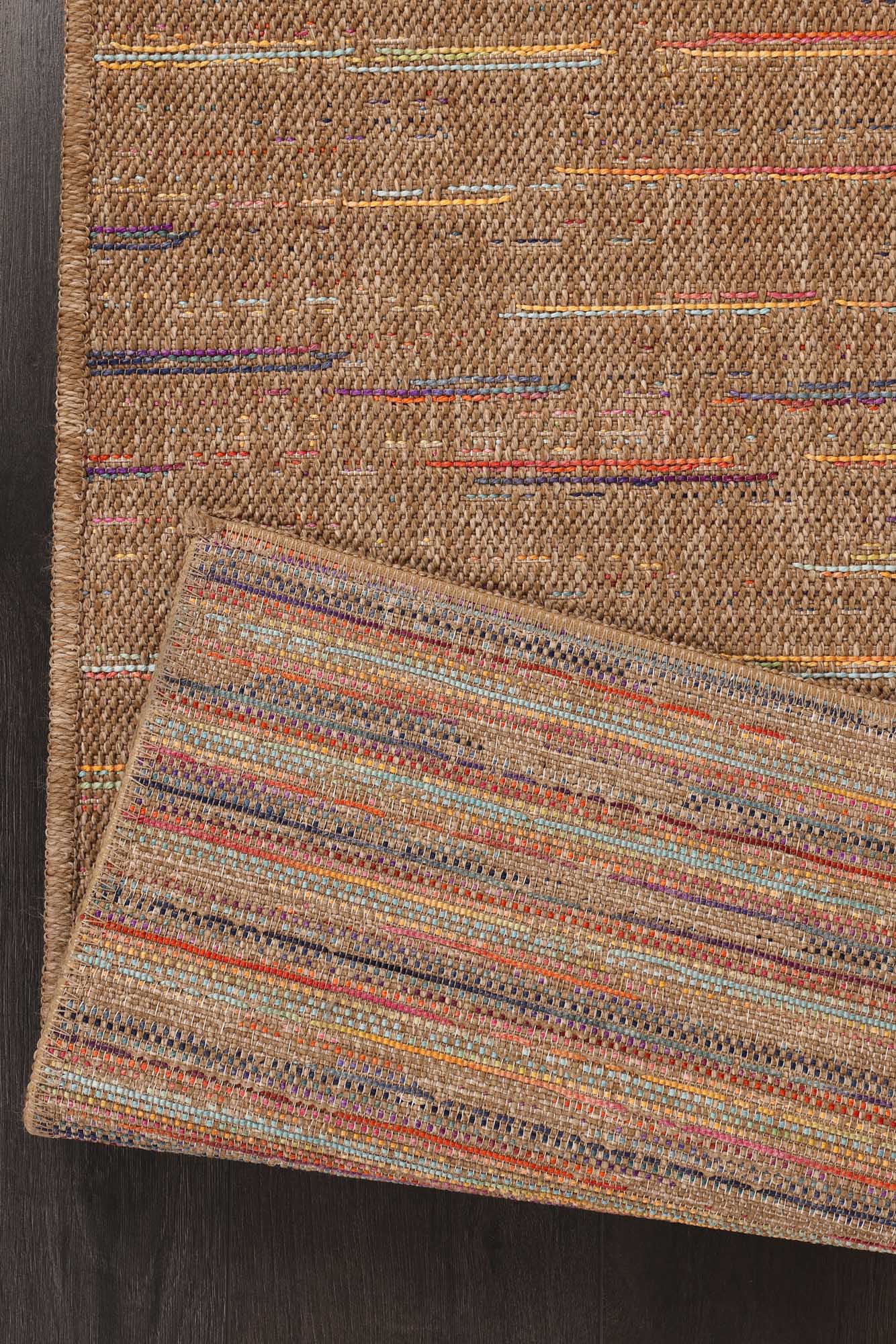 Kahve Sisal Renkli Çizgi Detaylı Halı