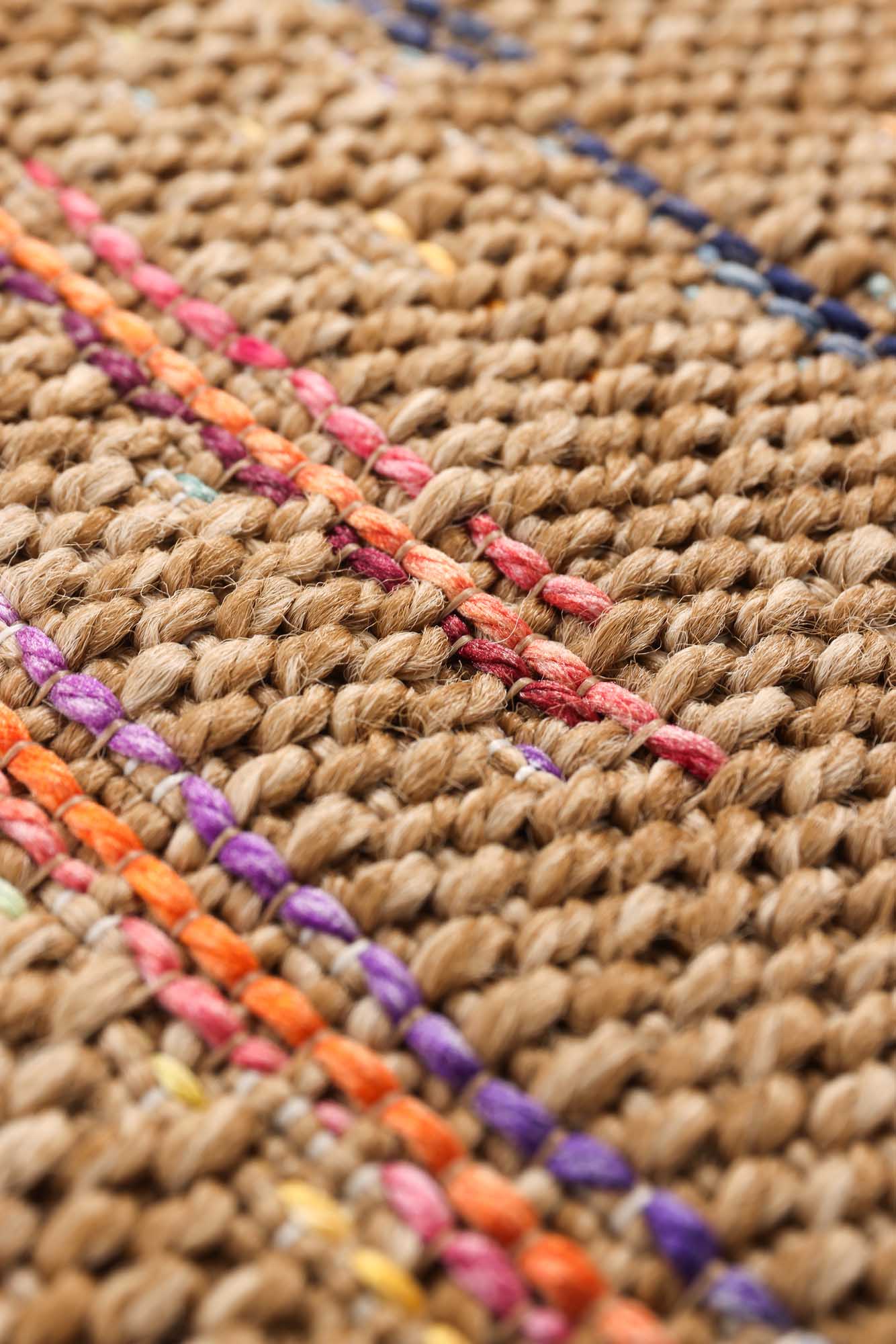 Kahve Sisal Renkli Çizgi Detaylı Halı