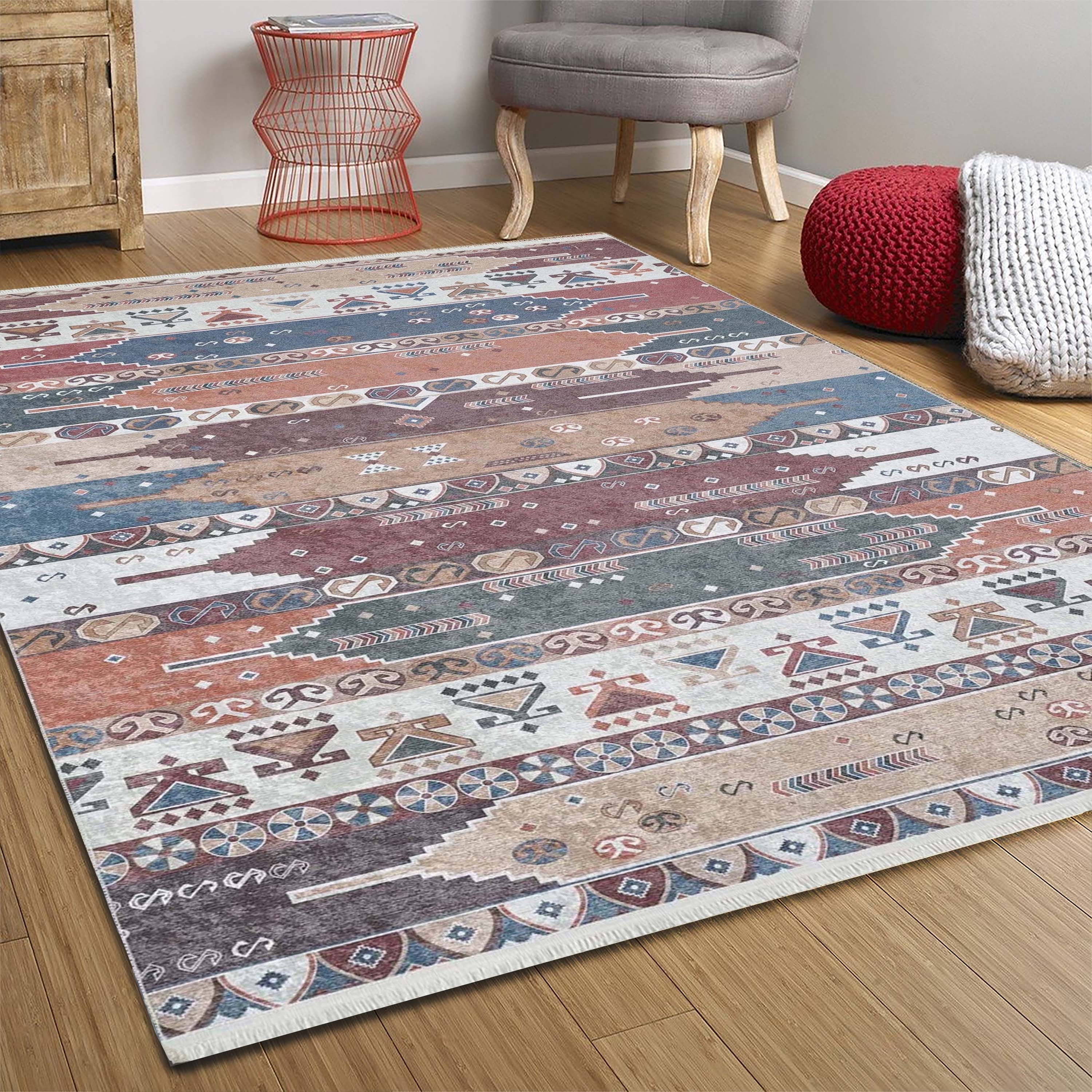 Renkli Geometrik Desenli Pastel Kilim Halı - Pera Halı