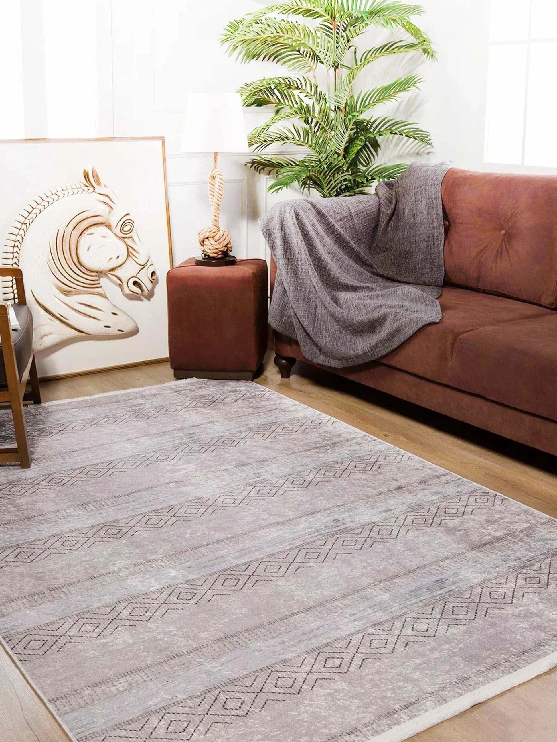 Pastel Pembe Gri Desenli Vintage Halı-Pera Halı