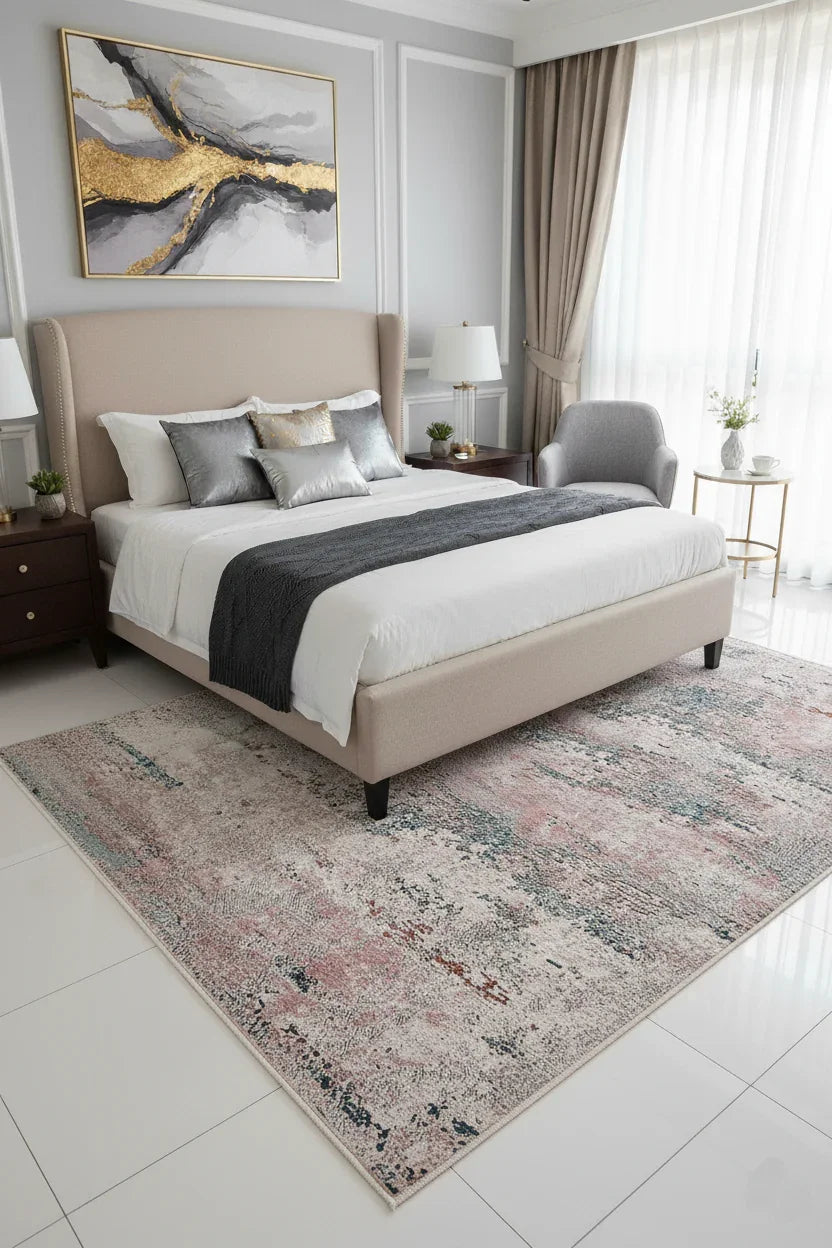 Pastel Pembe, Mavi ve Krem Modern Soyut Halı-Pera Halı