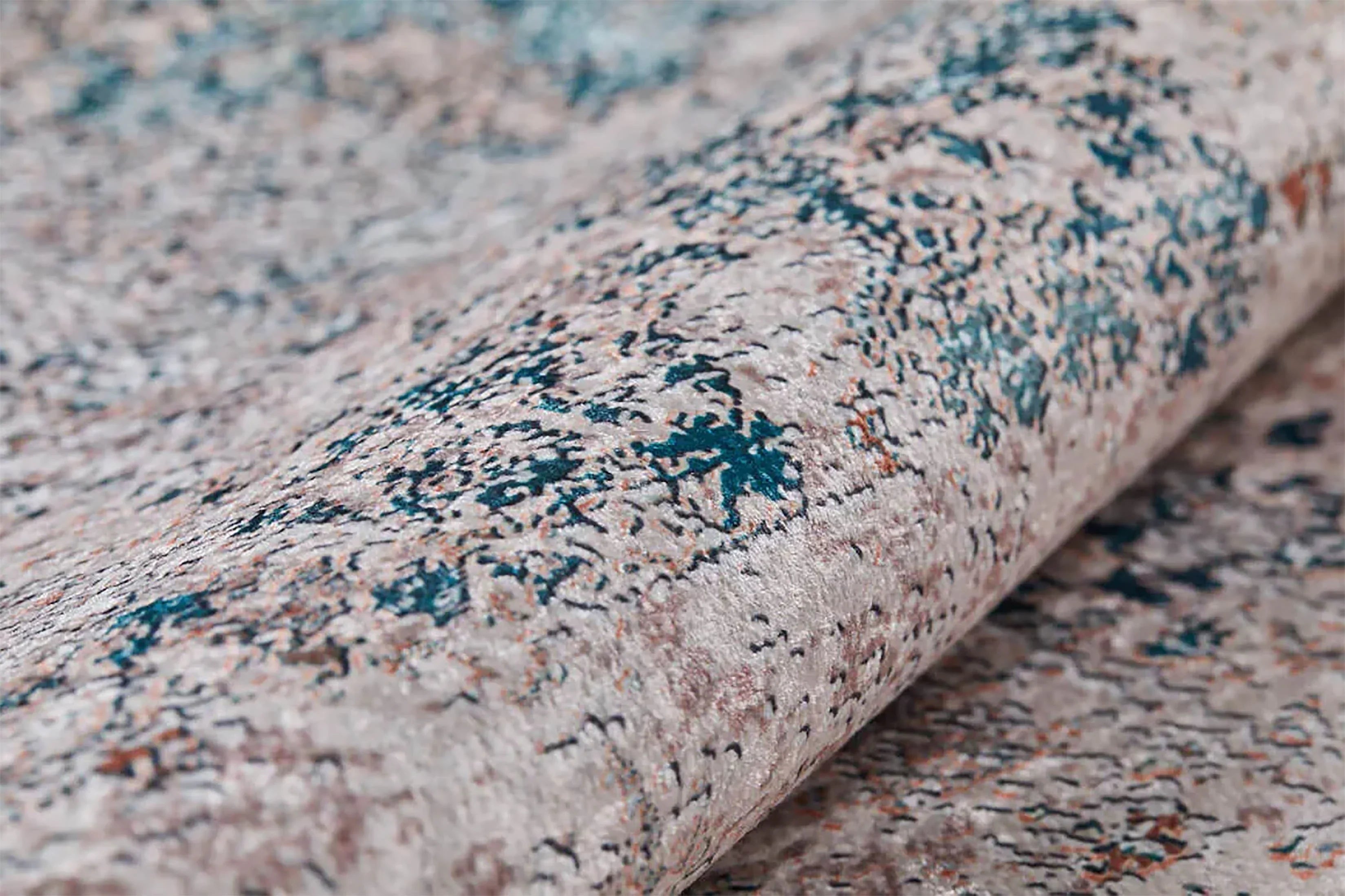 Pastel Pembe, Mavi ve Krem Modern Soyut Halı-Pera Halı