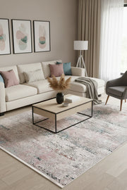 Pastel Pembe, Mavi ve Krem Modern Soyut Halı-Pera Halı