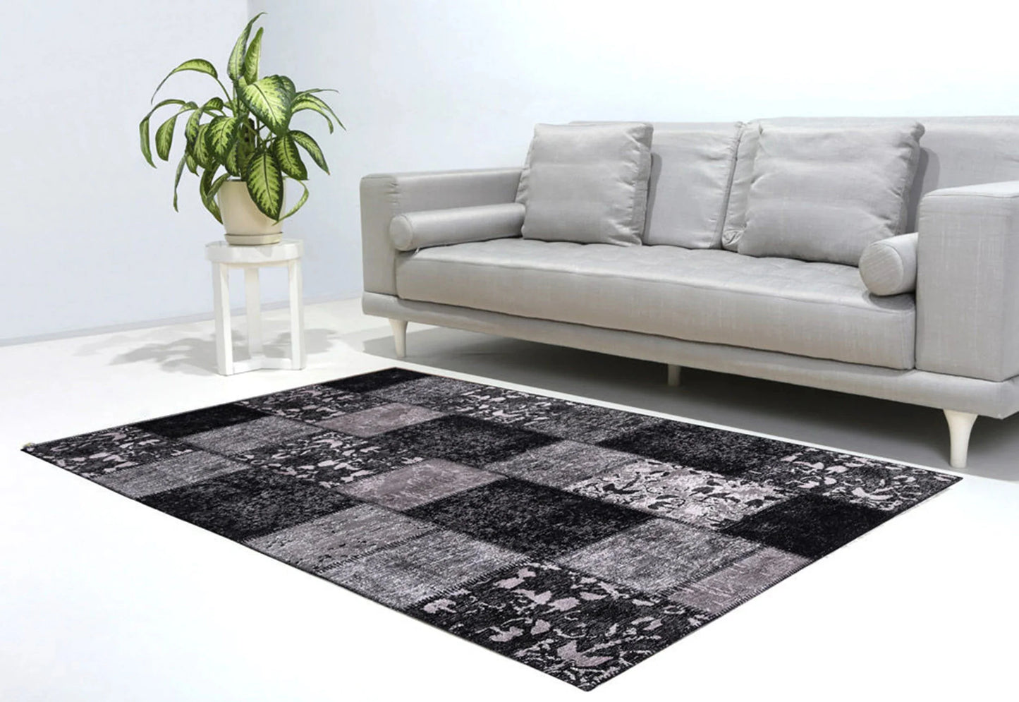 Eskitme Patchwork Siyah Halı - Pera Halı