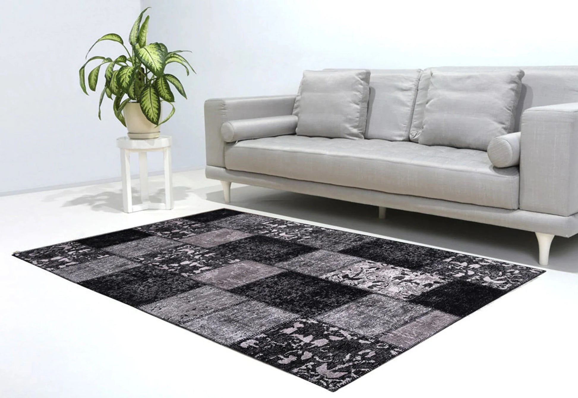 Eskitme Patchwork Siyah Halı - Pera Halı