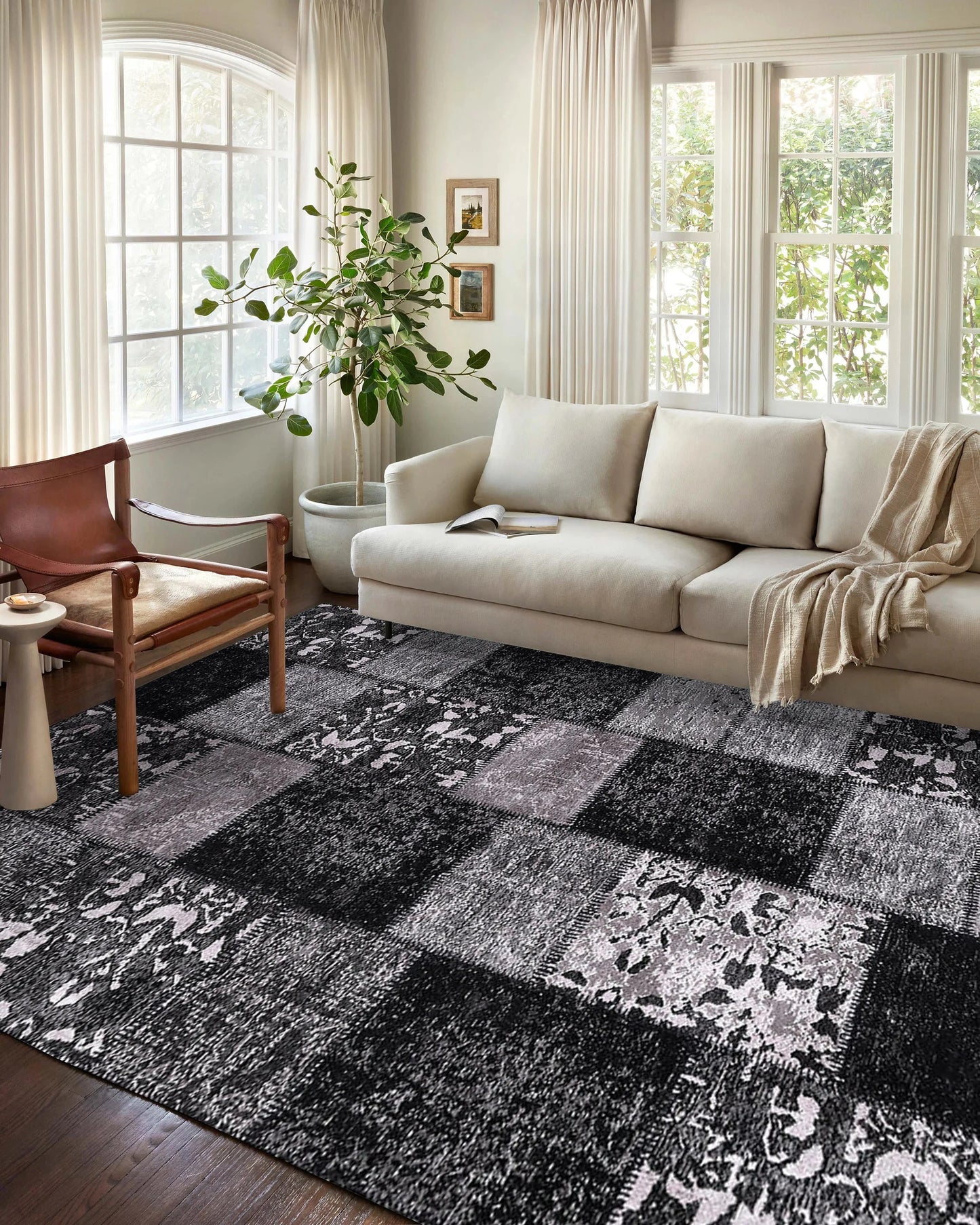 Eskitme Patchwork Siyah Halı - Pera Halı