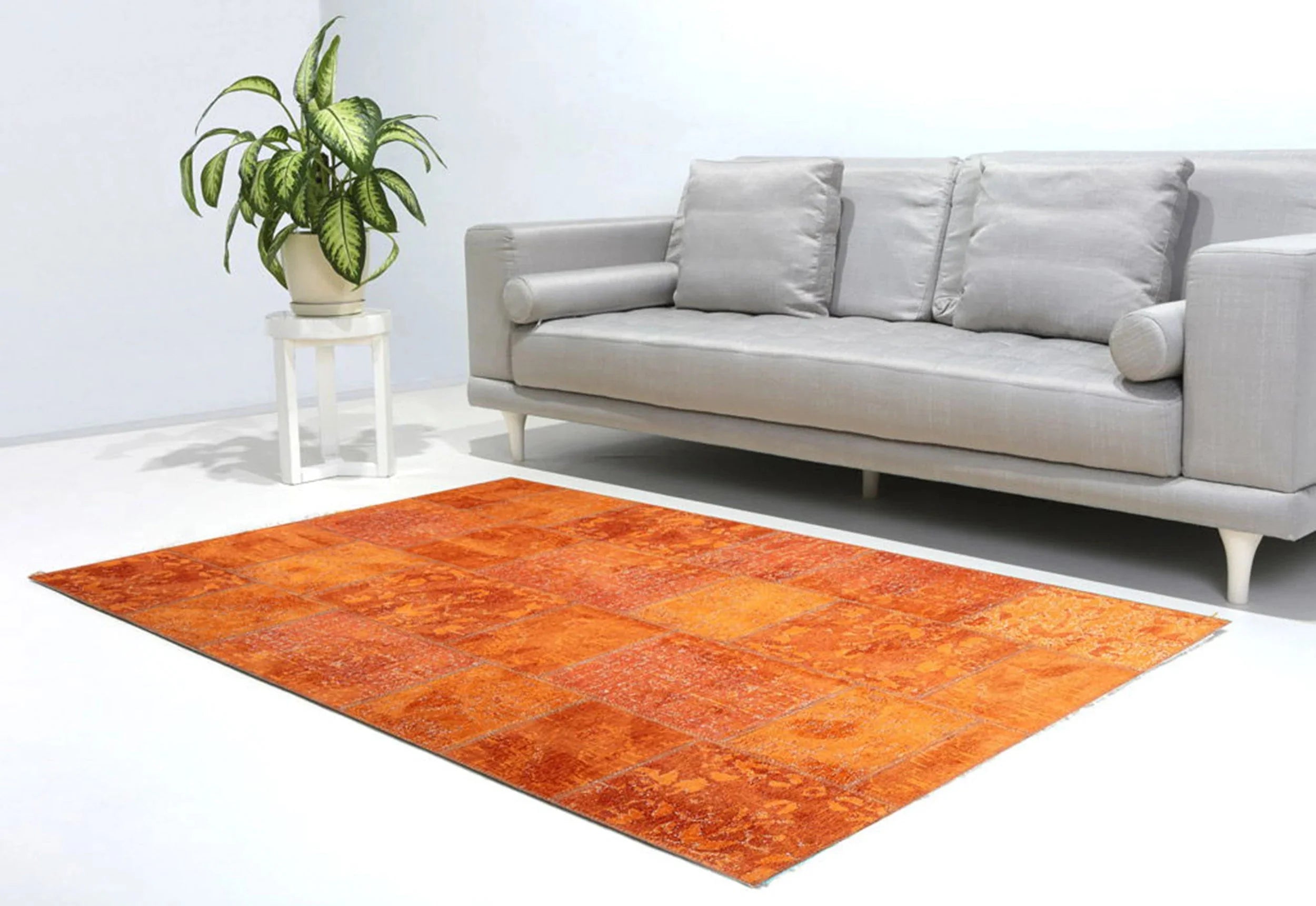Eskitme Patchwork Turuncu Halı - Pera Halı