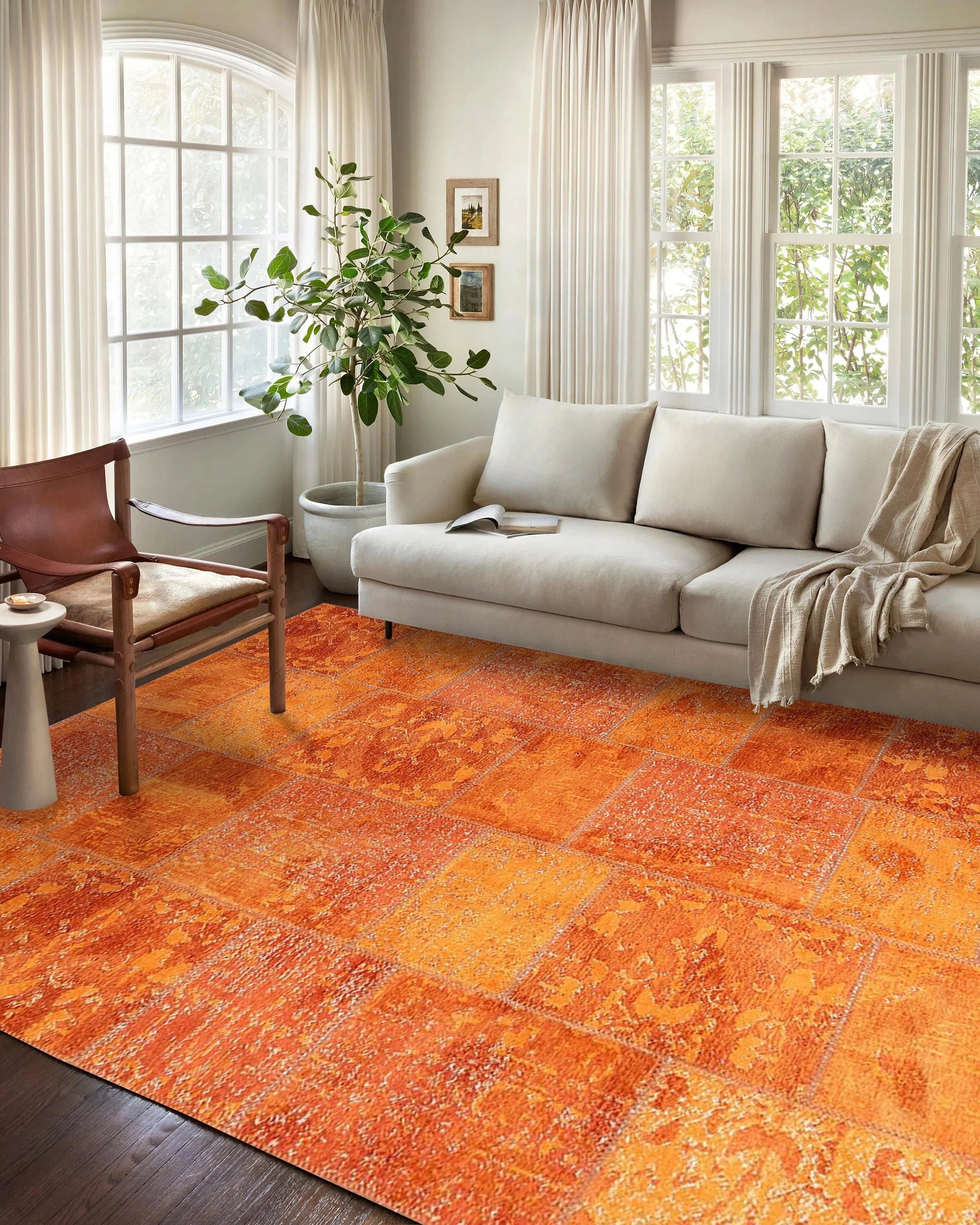 Eskitme Patchwork Turuncu Halı - Pera Halı