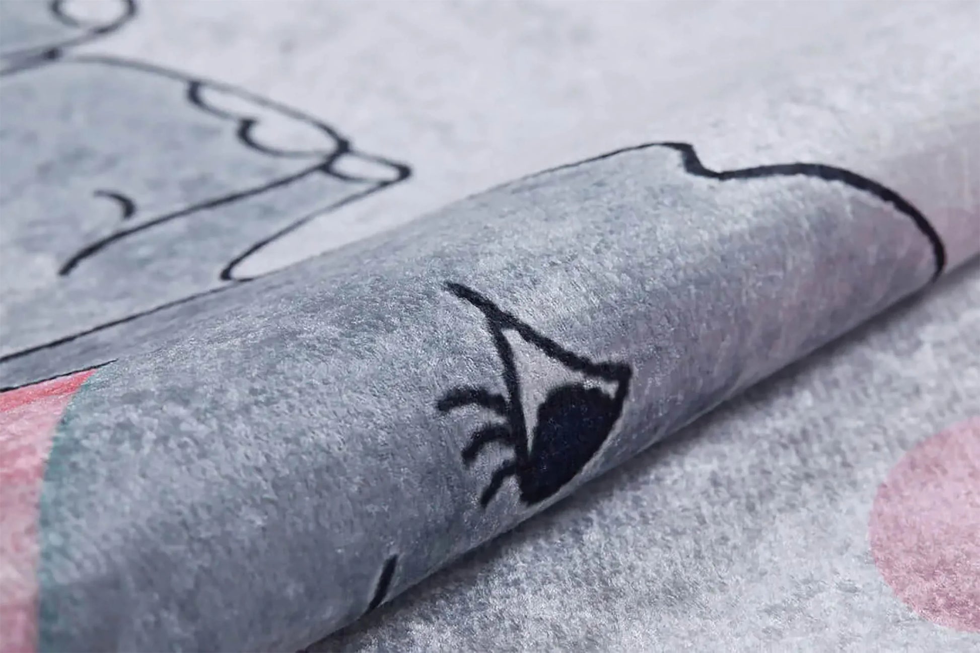 Pembe Ay ve Fil Desenli Yıkanabilir Çocuk Halısı-Pera Halı