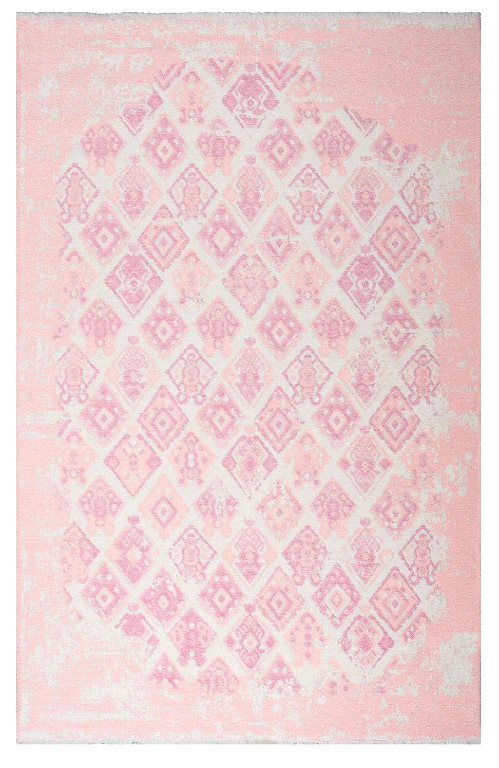 Pembe Çift Taraflı Modern Vintage Yıkanabilir Antibakteriyel Halı-Pera Halı