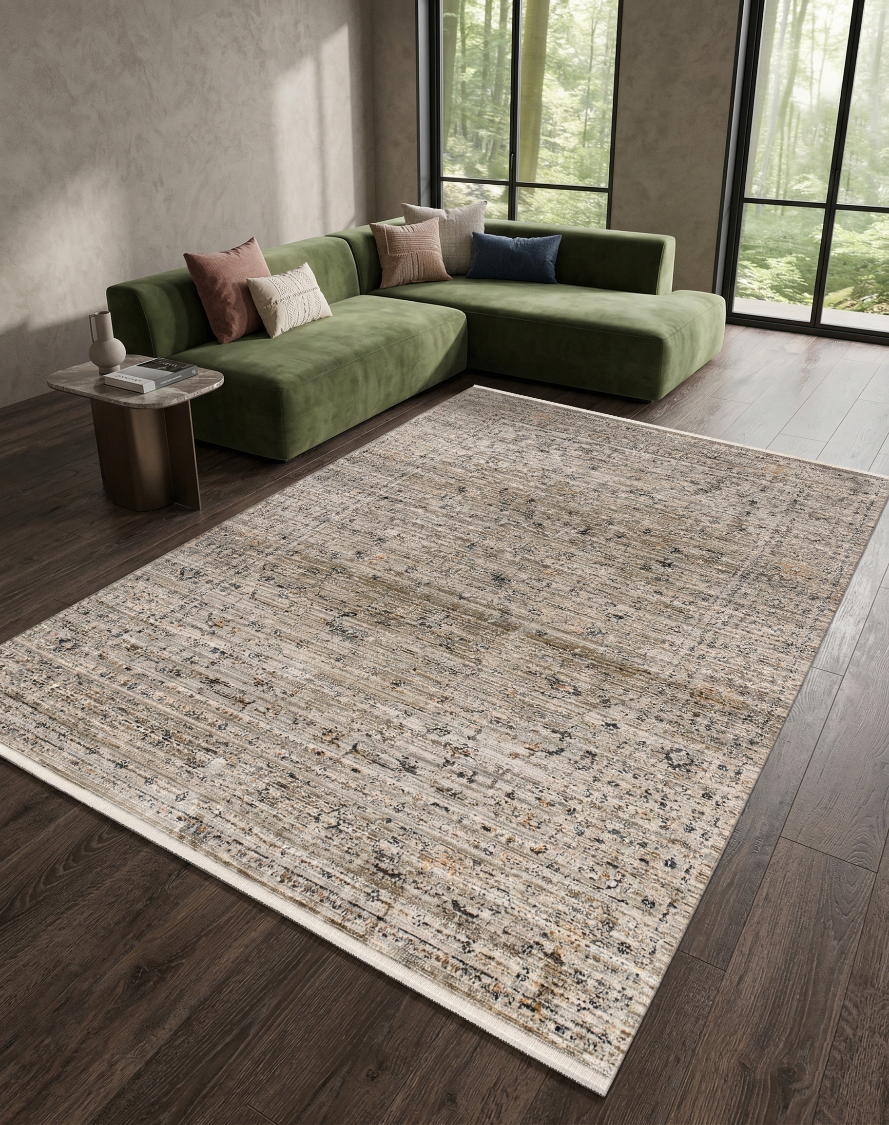 Antrasit Eskitme Desenli Modern Halı - FMRT03