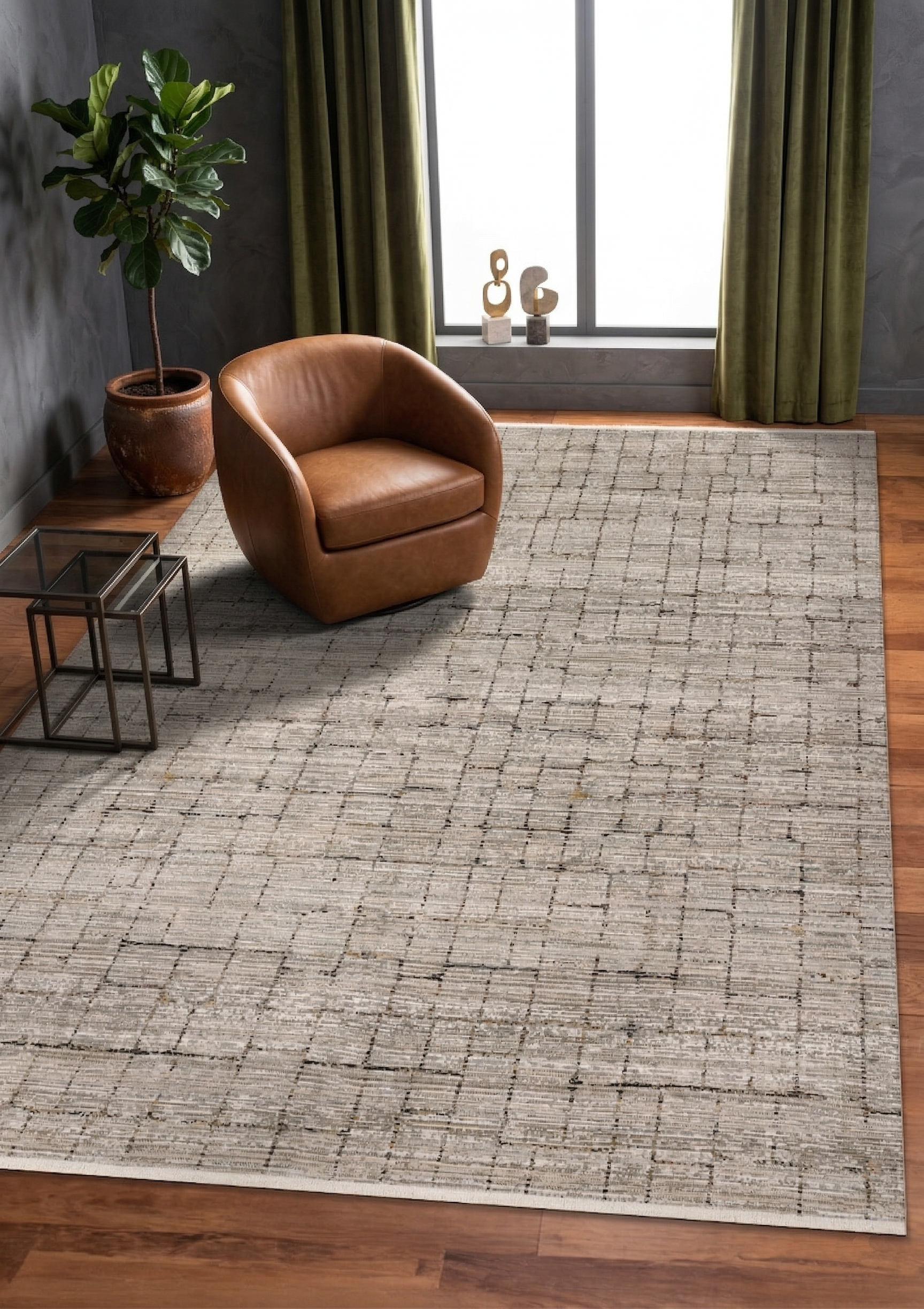 Vizon Gri Geometrik Modern Halı - FMRT07