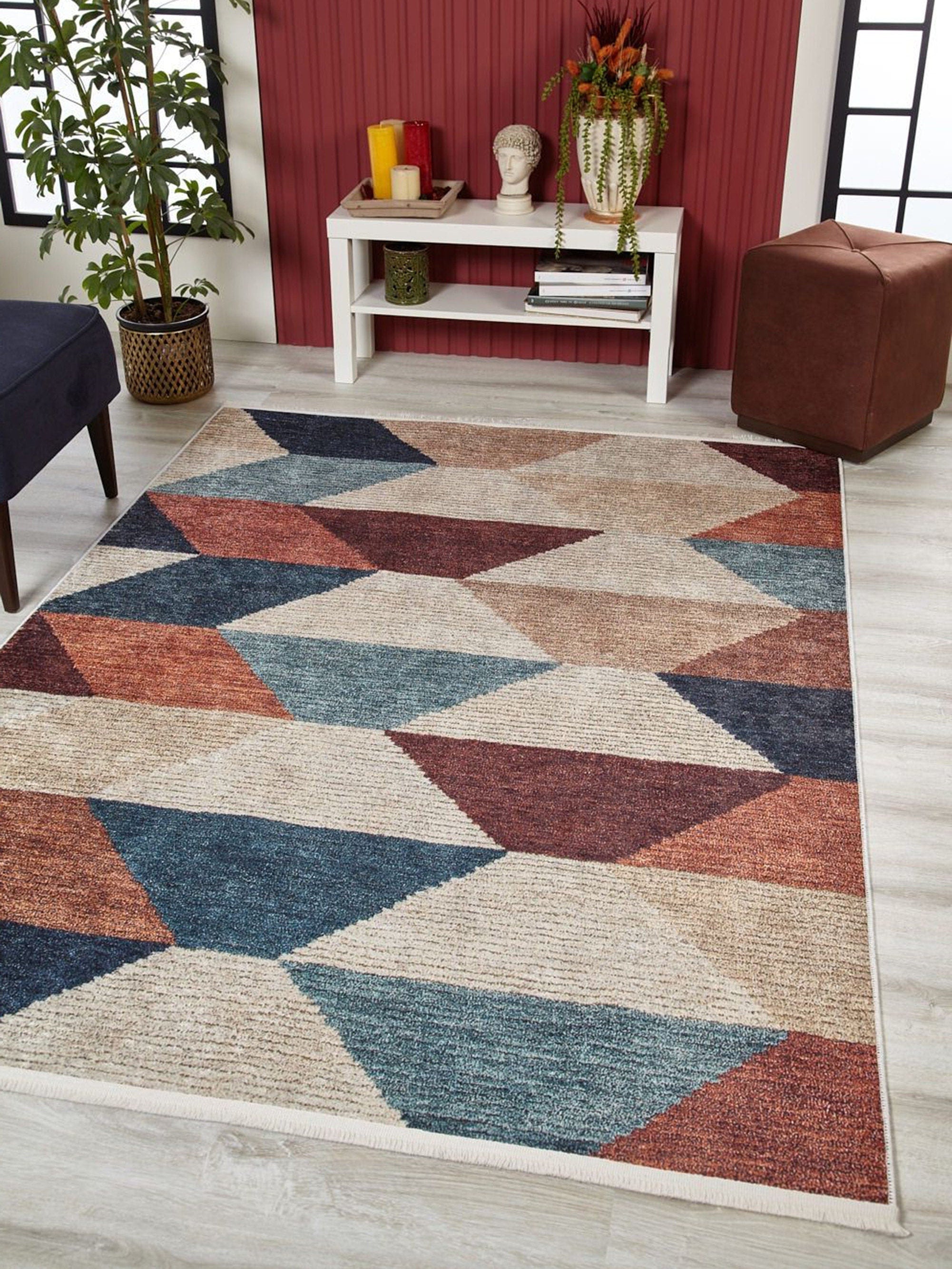 Pastel Tonlu Renkli Geometrik Desenli Kilim Halı - Pera Halı