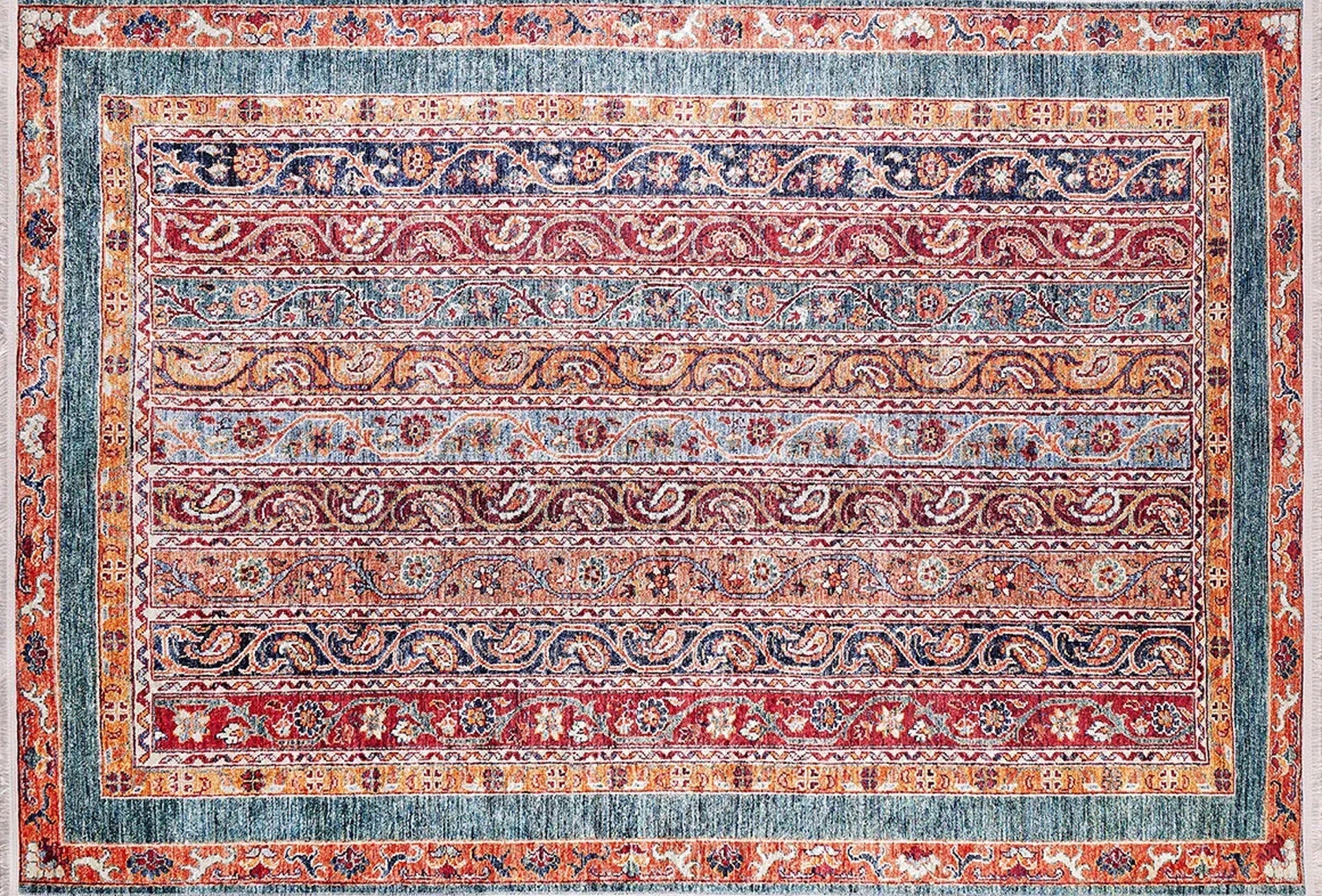 Paisley Şal Desenli Turuncu Kırmızı Halı - Pera Halı