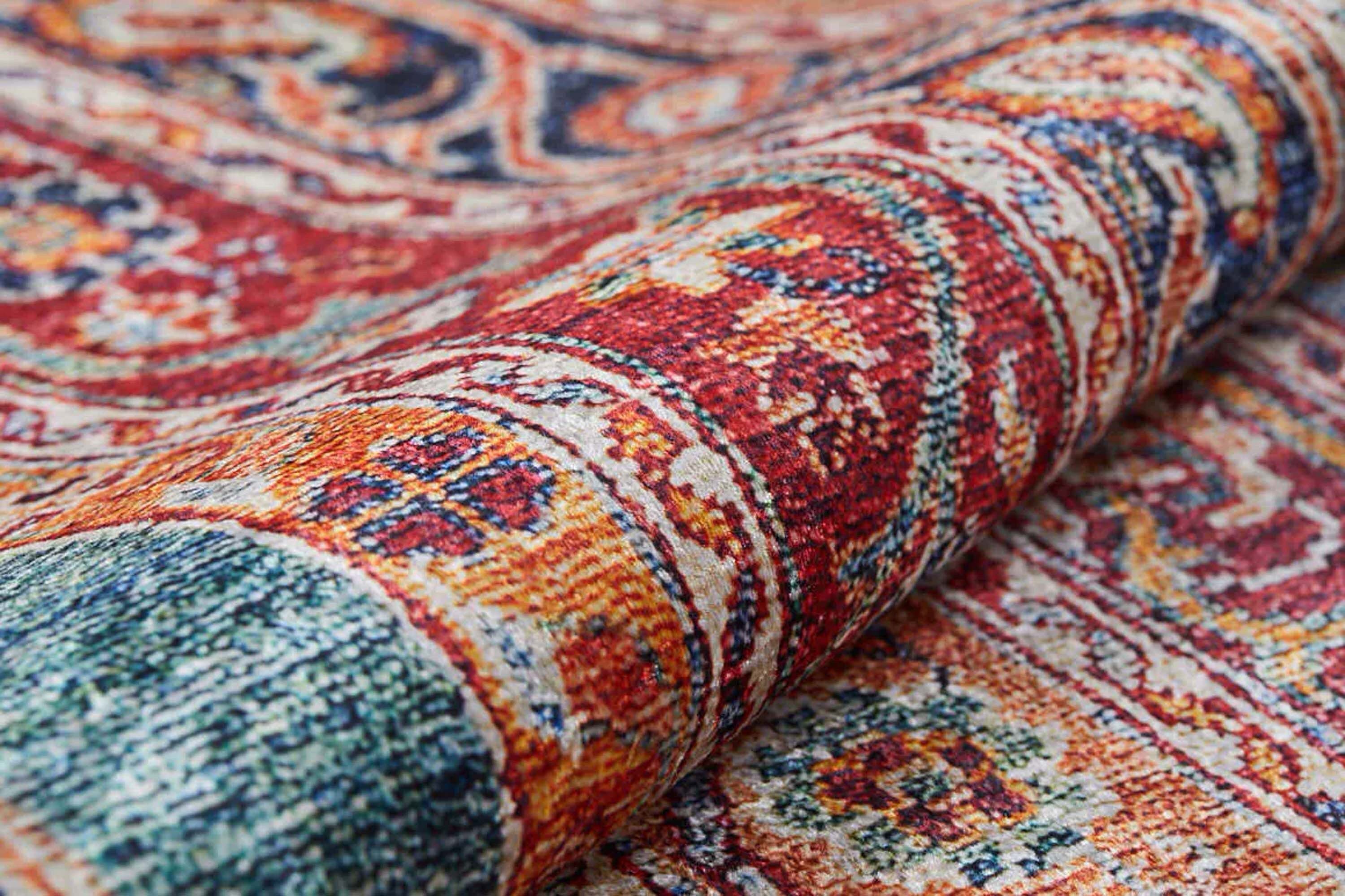 Paisley Şal Desenli Turuncu Kırmızı Halı - Pera Halı