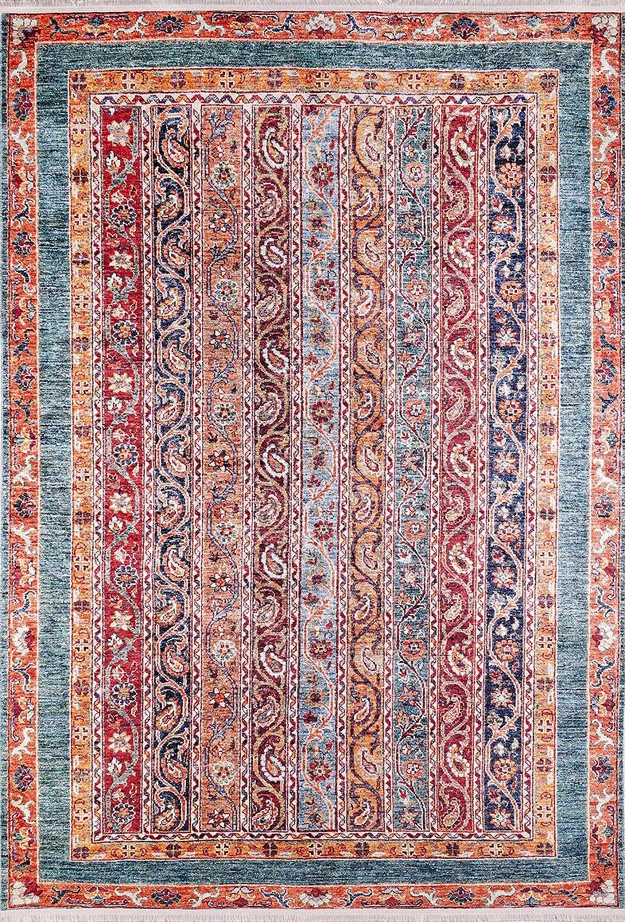 Paisley Şal Desenli Turuncu Kırmızı Halı - Pera Halı