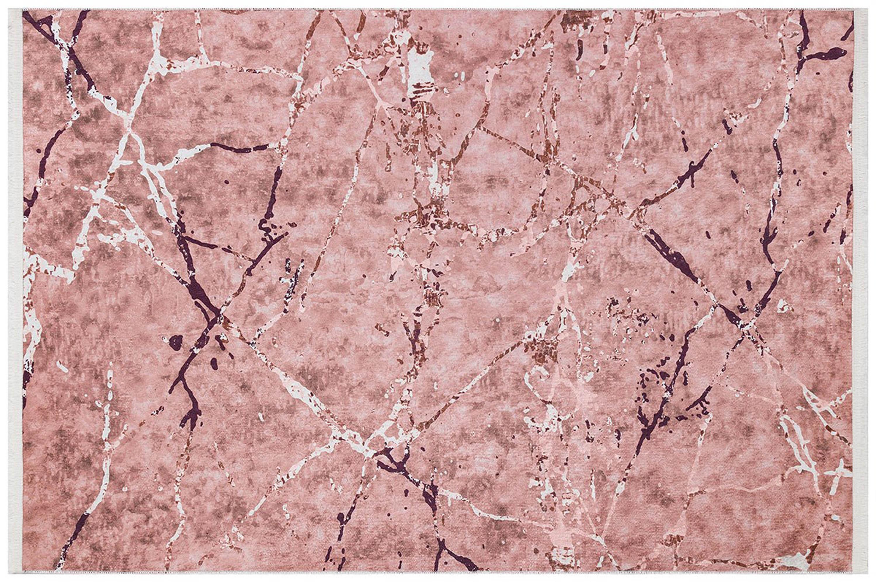Pudra Mermer Desenli Modern Yıkanabilir Halı-Pera Halı