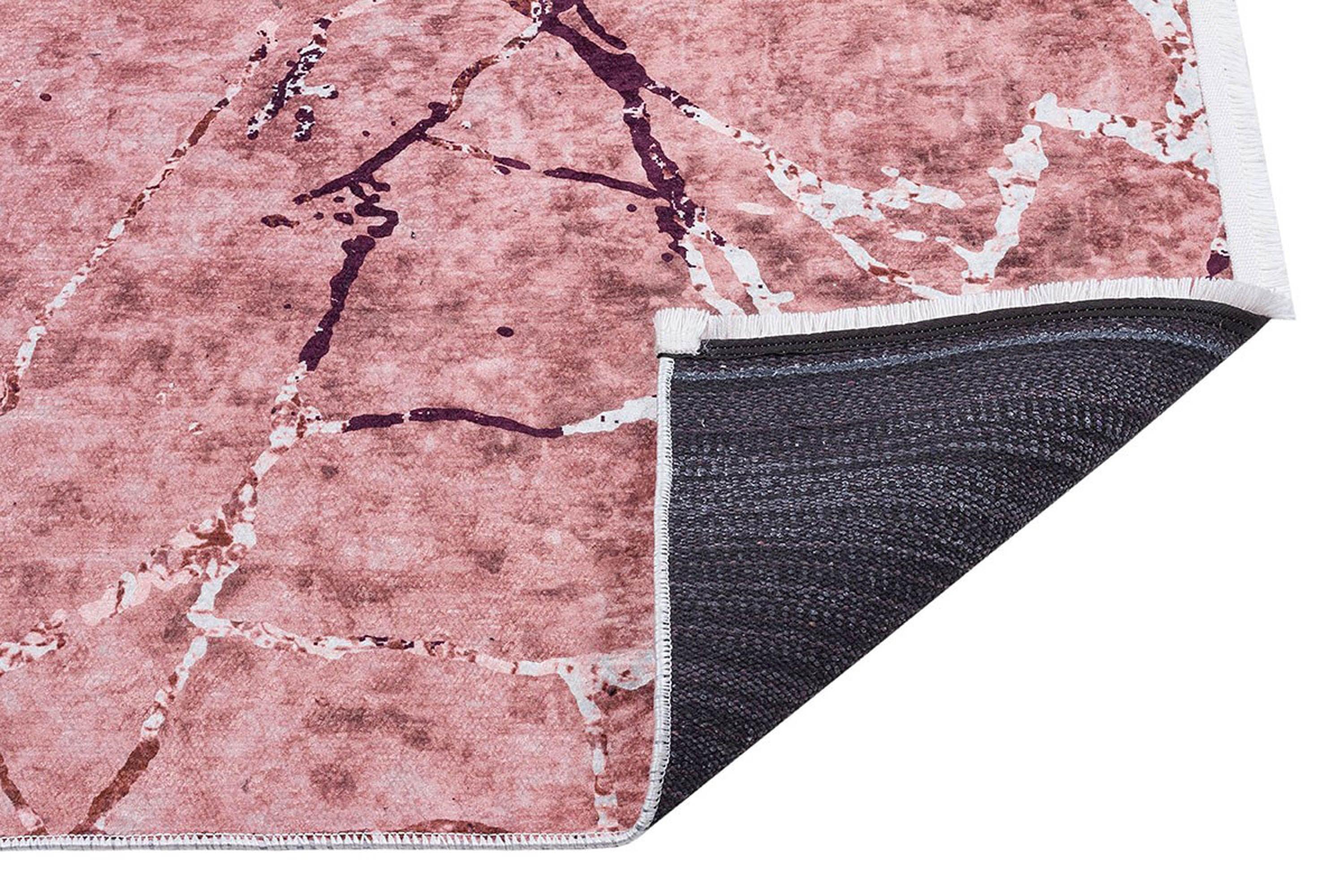 Pudra Mermer Desenli Modern Yıkanabilir Halı-Pera Halı