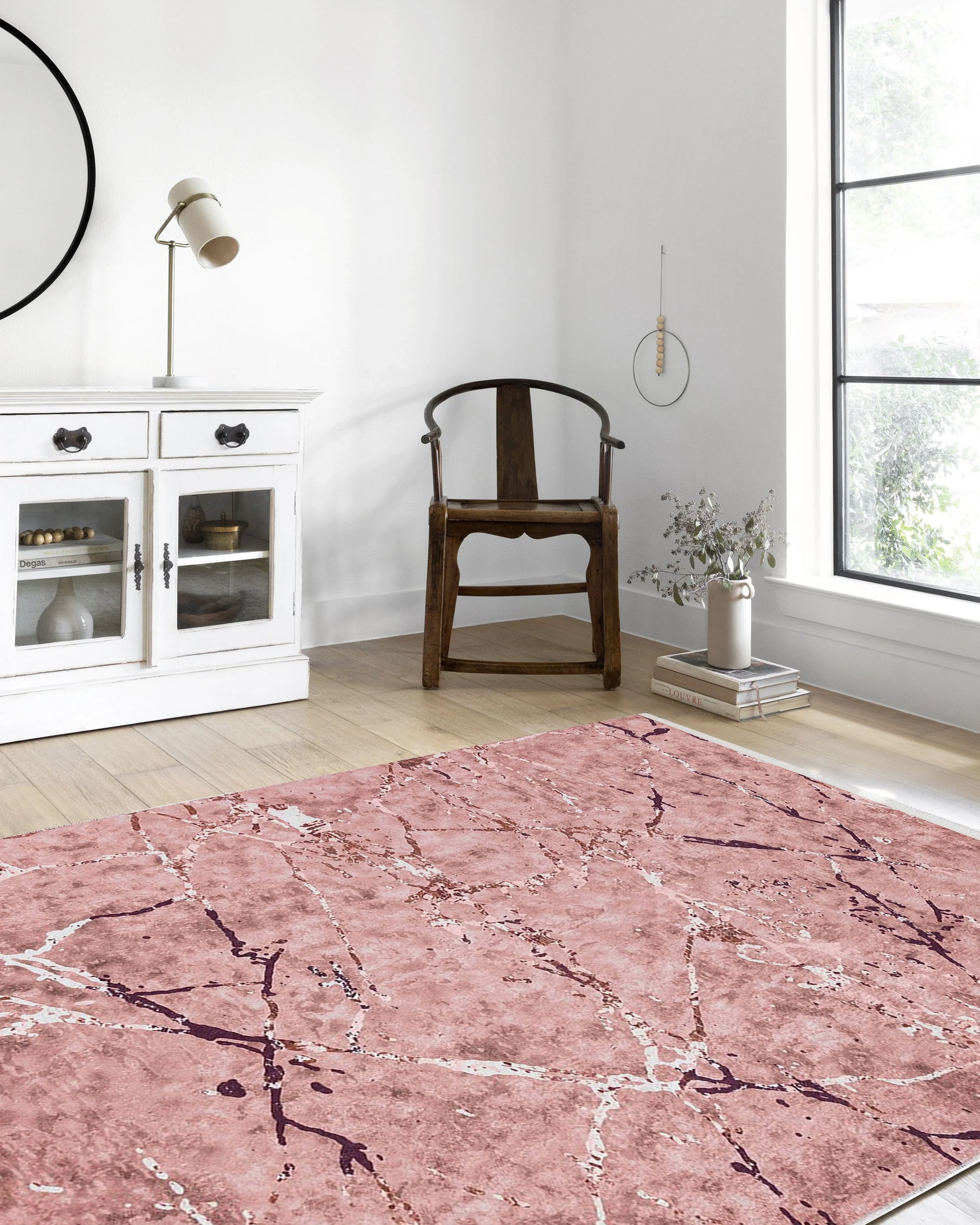 Pudra Mermer Desenli Modern Yıkanabilir Halı-Pera Halı