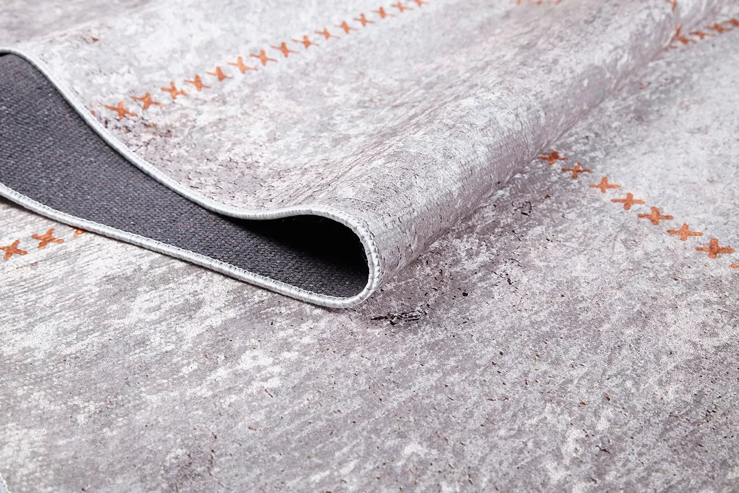 Pudra Pembesi Dikiş Efektli Dikdörtgen Desenli Halı-Pera Halı