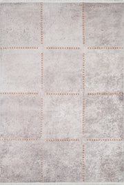 Pudra Pembesi Dikiş Efektli Dikdörtgen Desenli Halı-Pera Halı