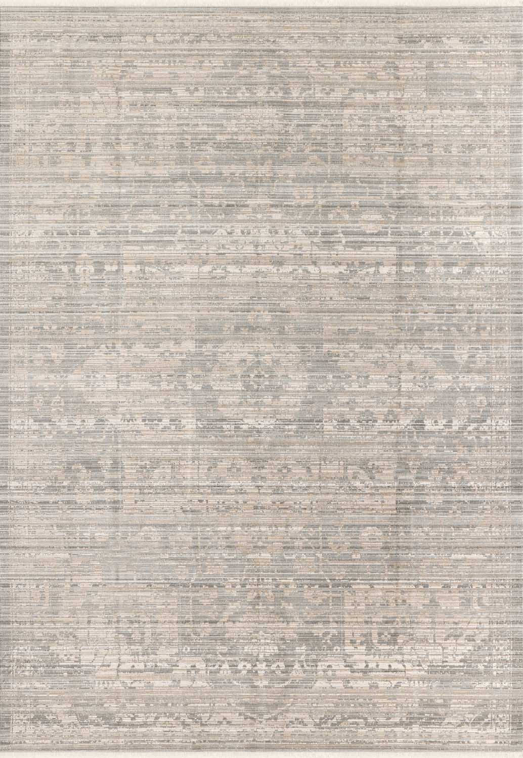 Gümüş Gri ve Bej Eskitme Desenli Modern Halı - FMRT01