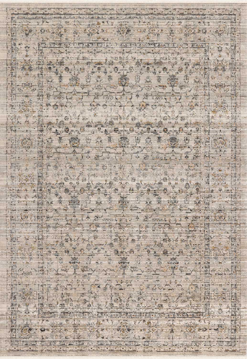 Vizon Gri Eskitme Çiçek Desenli Modern Halı - FMRT06