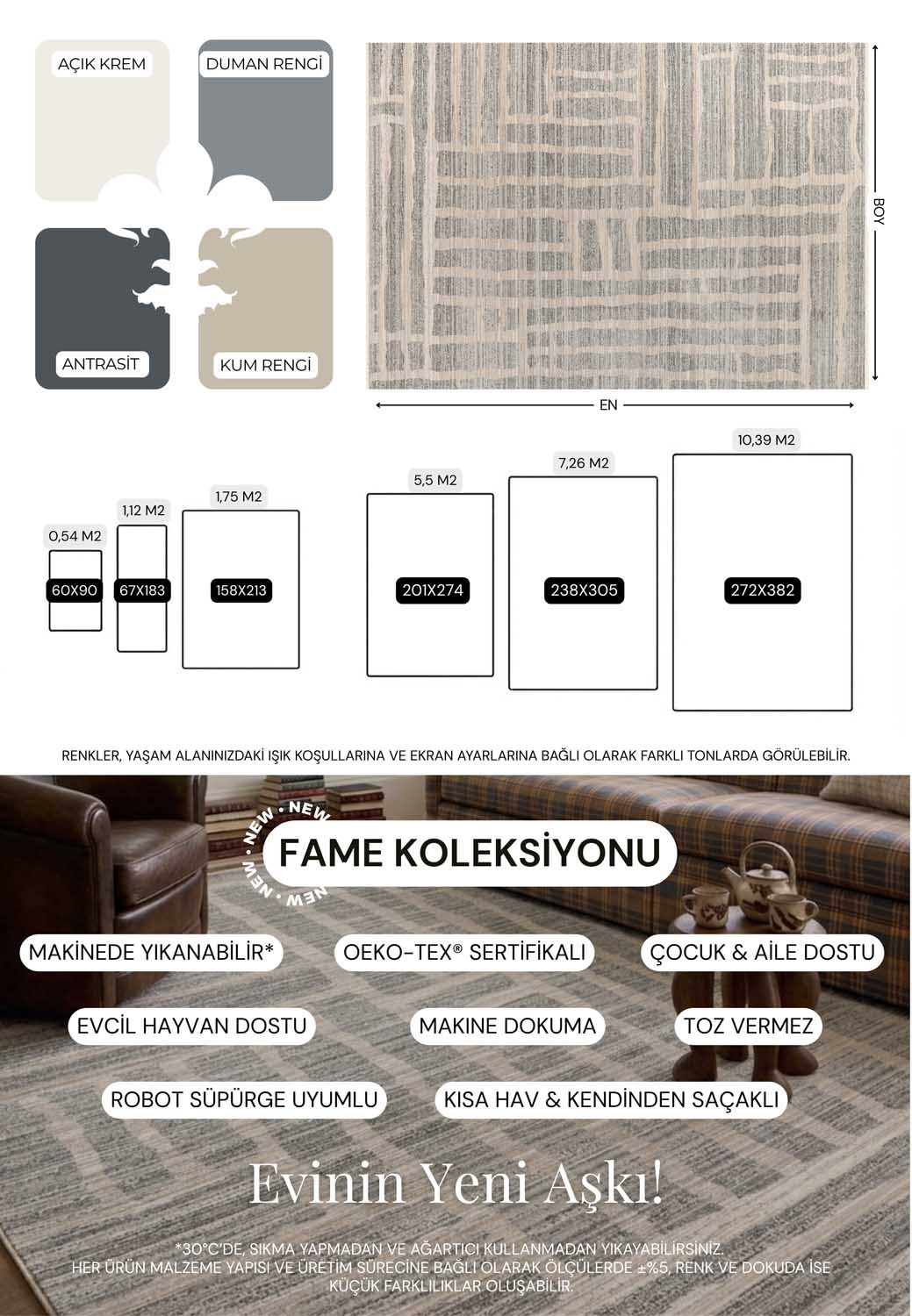 Einfarbiger Teppich in Beige- und Kaffeetönen mit Korbgeflecht-Optik