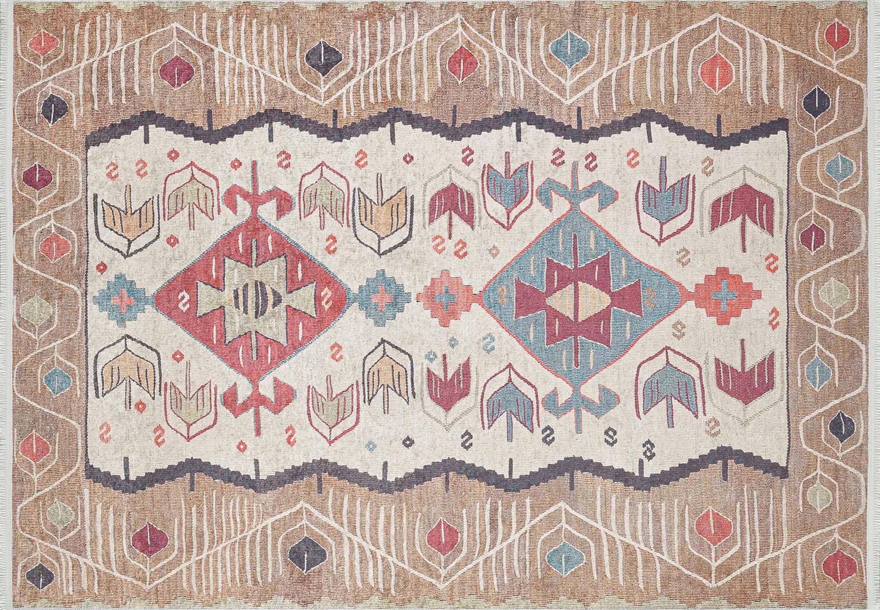Açık Turuncu Bej Eskitme Kilim Halı - Pera Halı