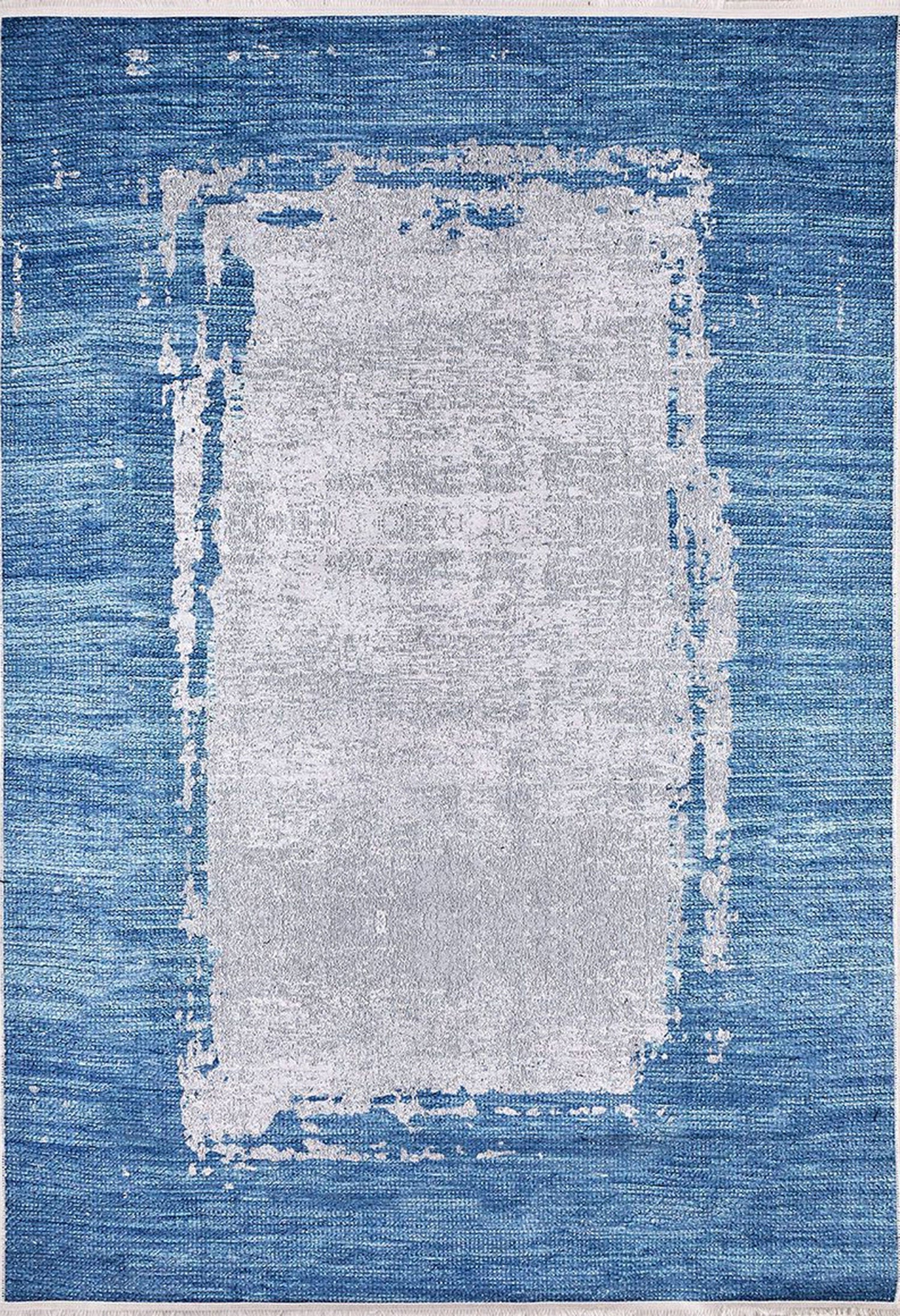 Abstract Desenli Mavi Bordürlü Gri Halı - Pera Halı