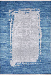Abstract Desenli Mavi Bordürlü Gri Halı - Pera Halı