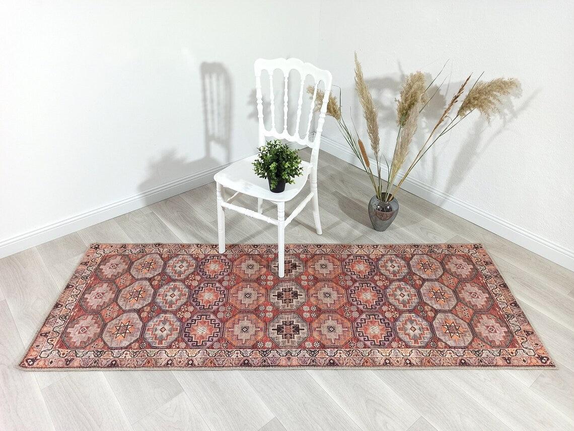 Vintage Carpet with Tile and Geometric Patterns