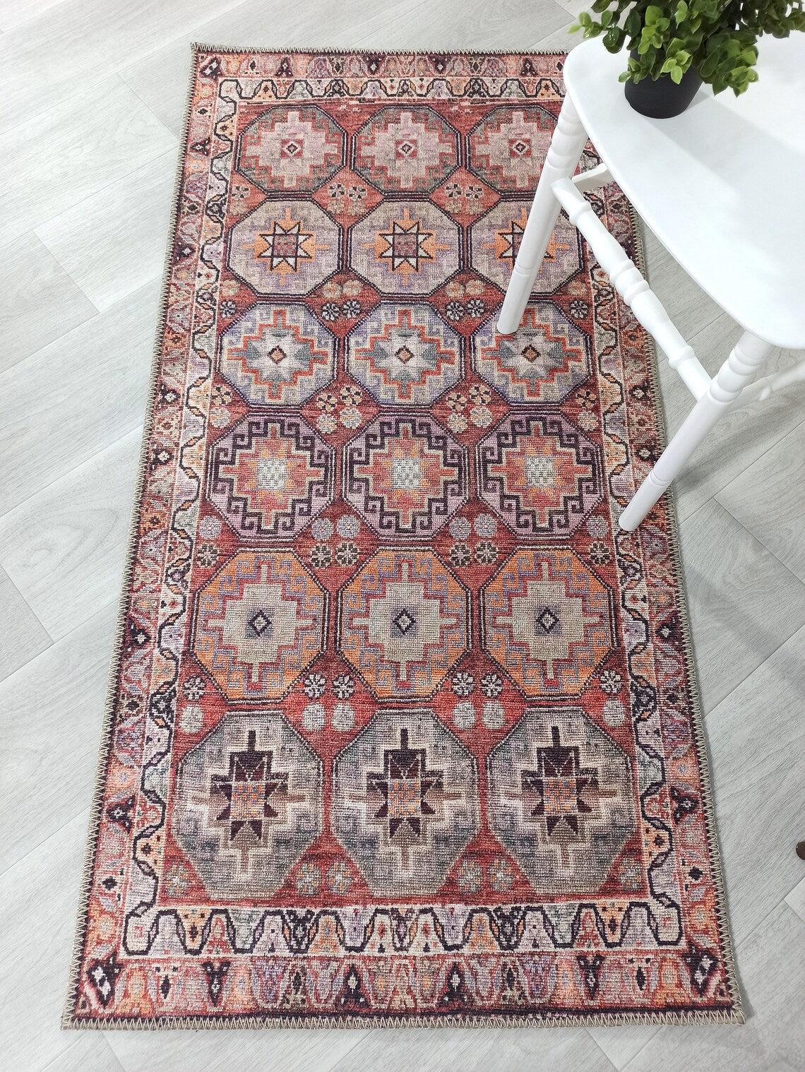 Vintage Carpet with Tile and Geometric Patterns