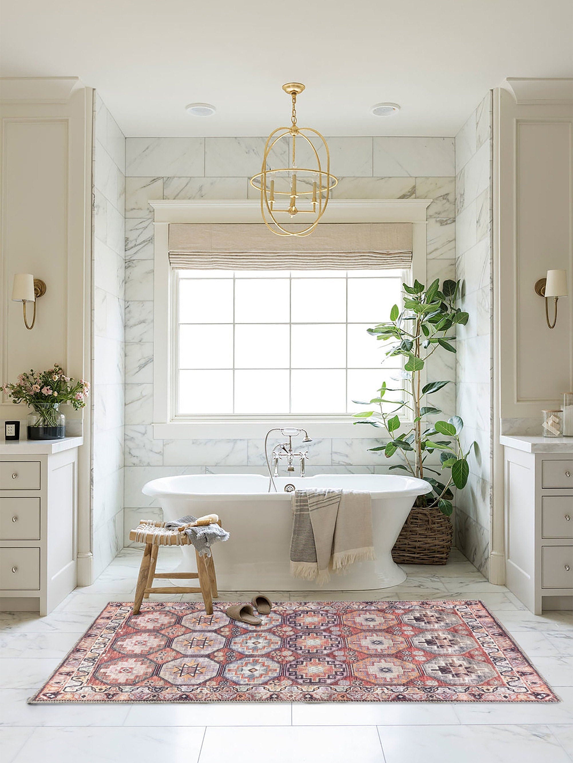 Vintage Carpet with Tile and Geometric Patterns