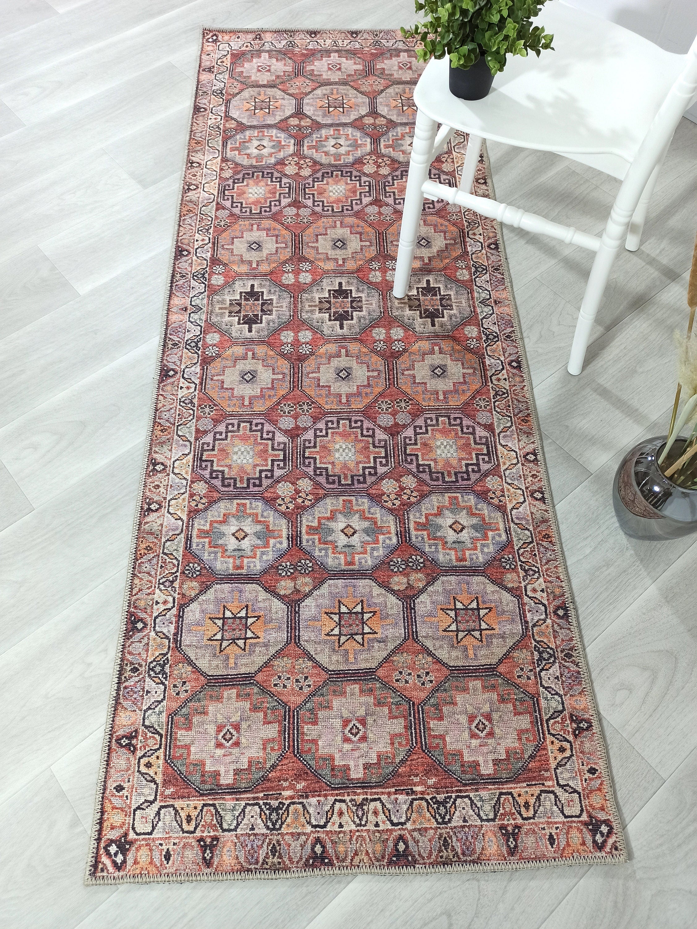 Vintage Carpet with Tile and Geometric Patterns