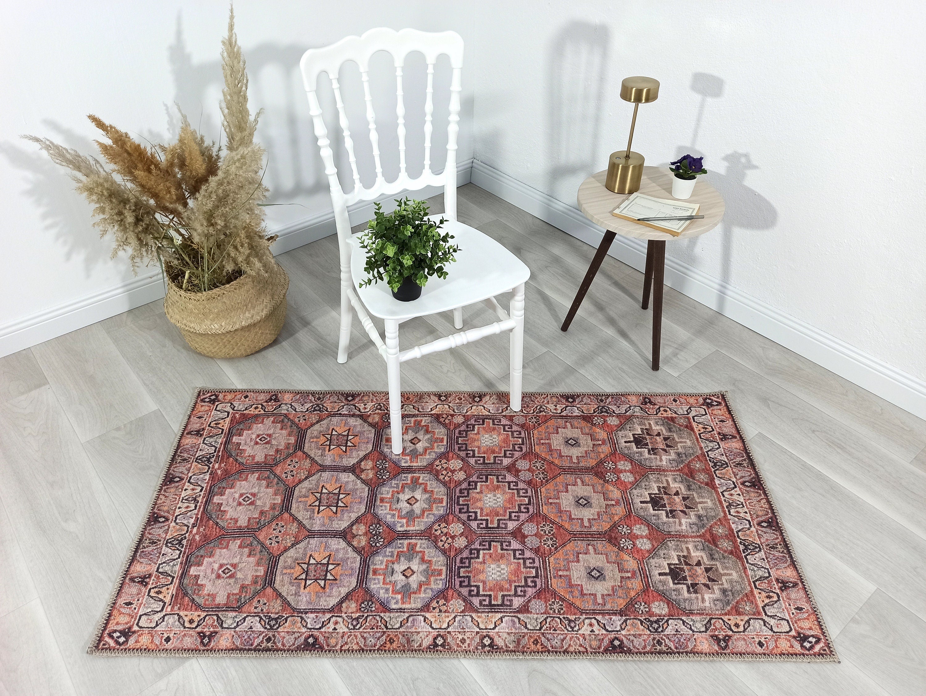 Vintage Carpet with Tile and Geometric Patterns