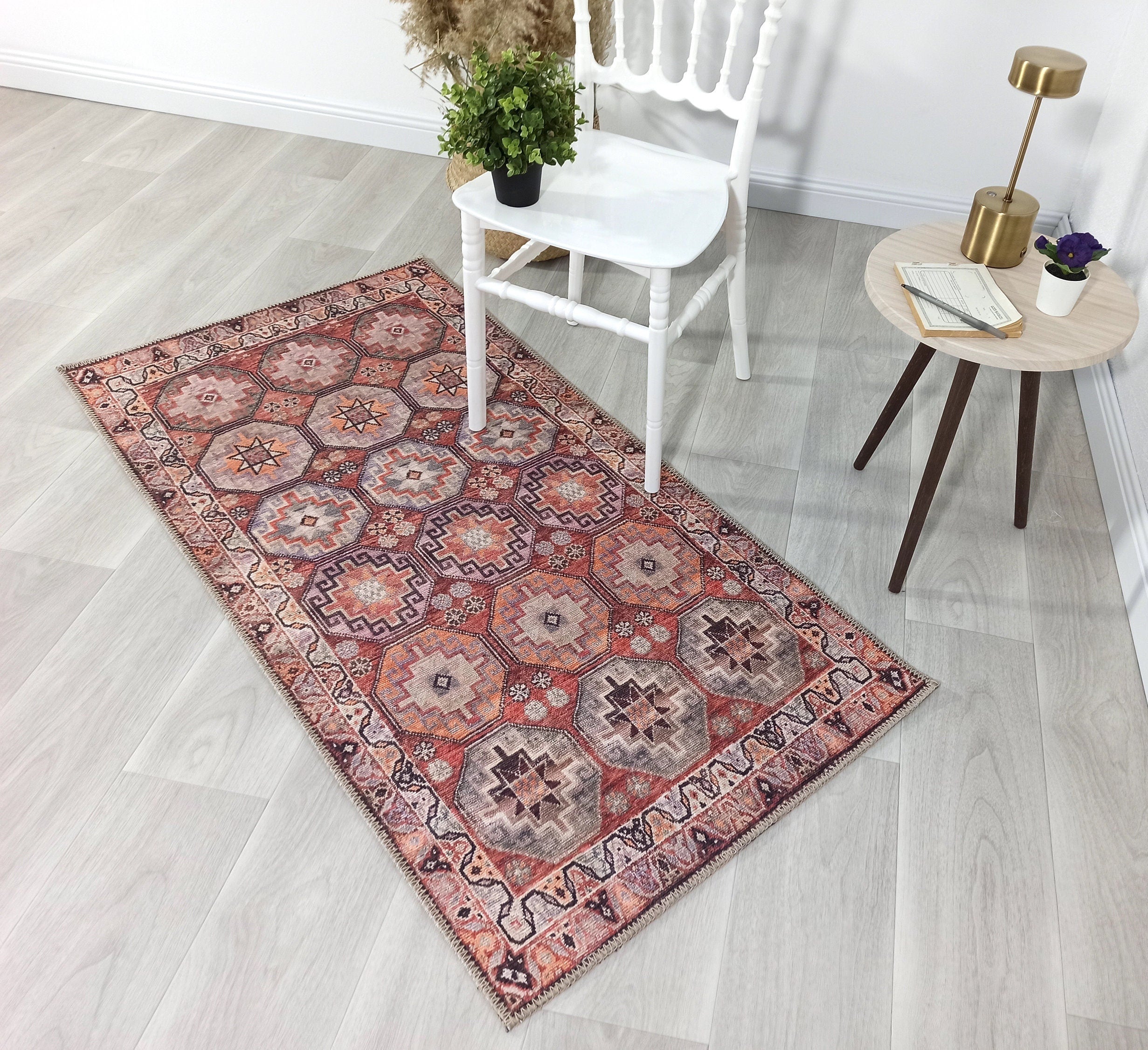 Vintage Carpet with Tile and Geometric Patterns