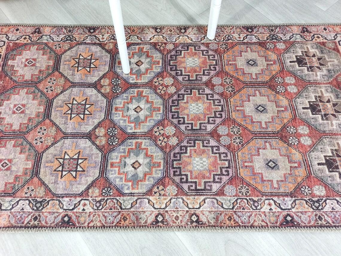 Vintage Carpet with Tile and Geometric Patterns