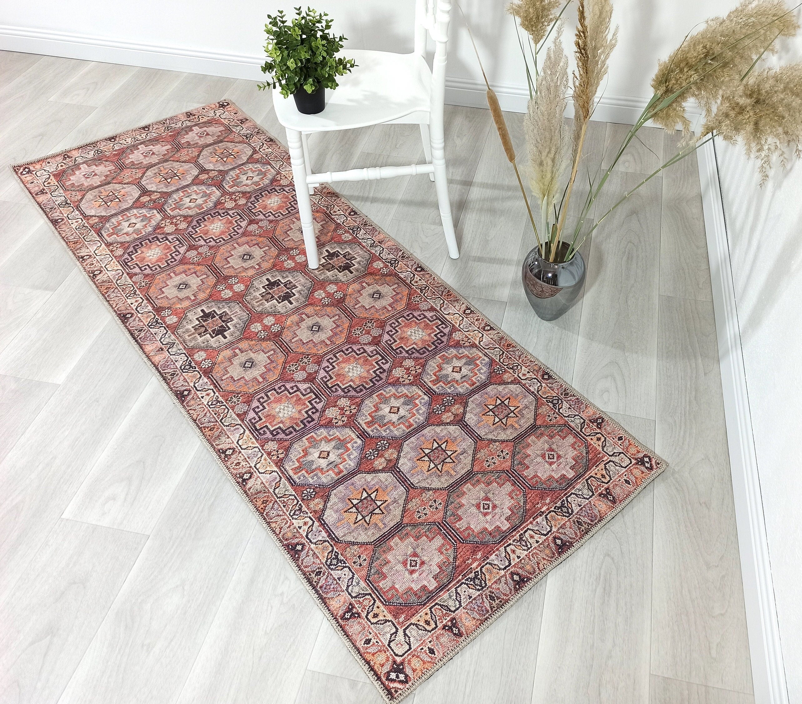 Vintage Carpet with Tile and Geometric Patterns