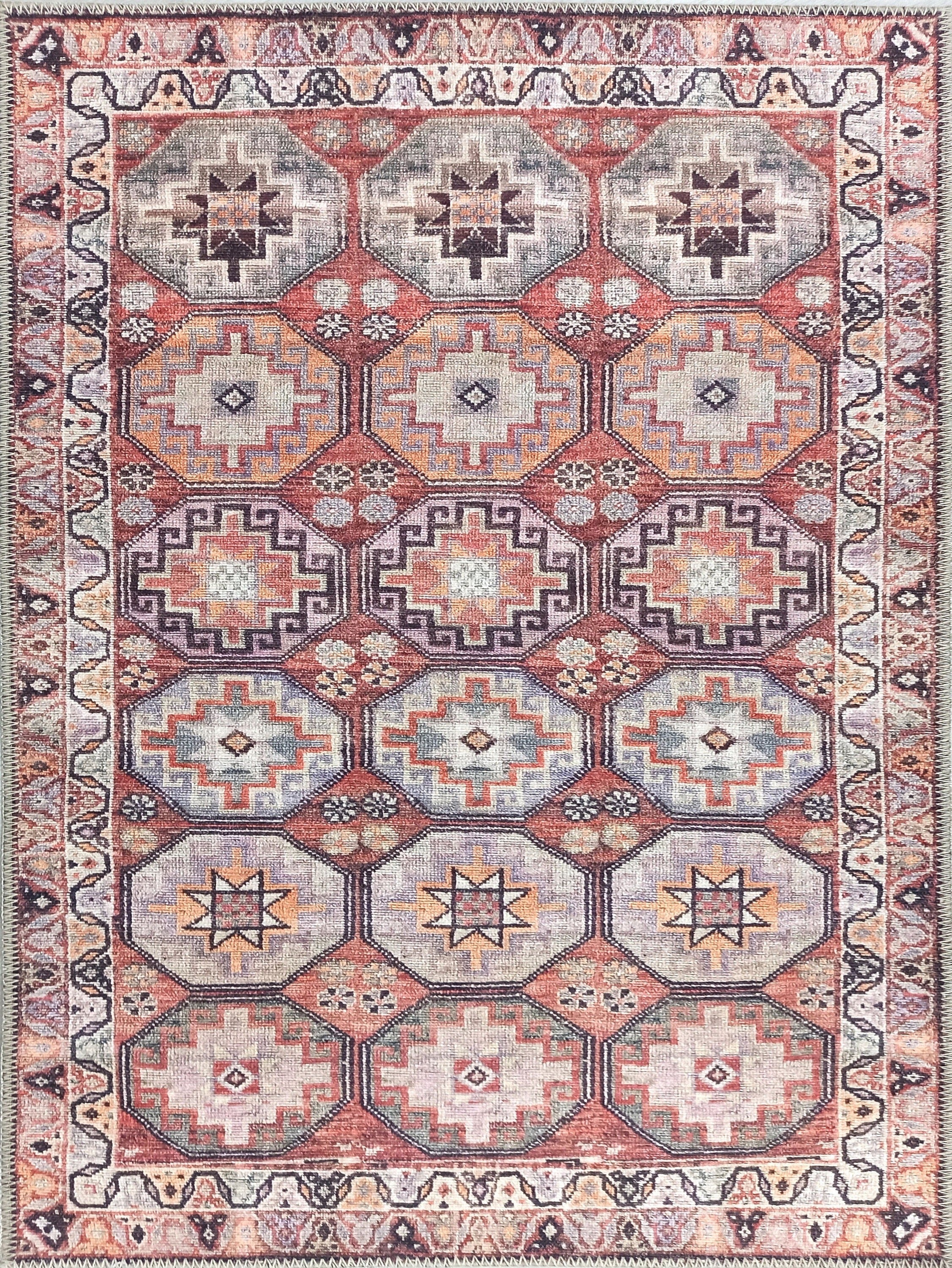 Vintage-Teppich mit Fliesen und geometrischen Mustern