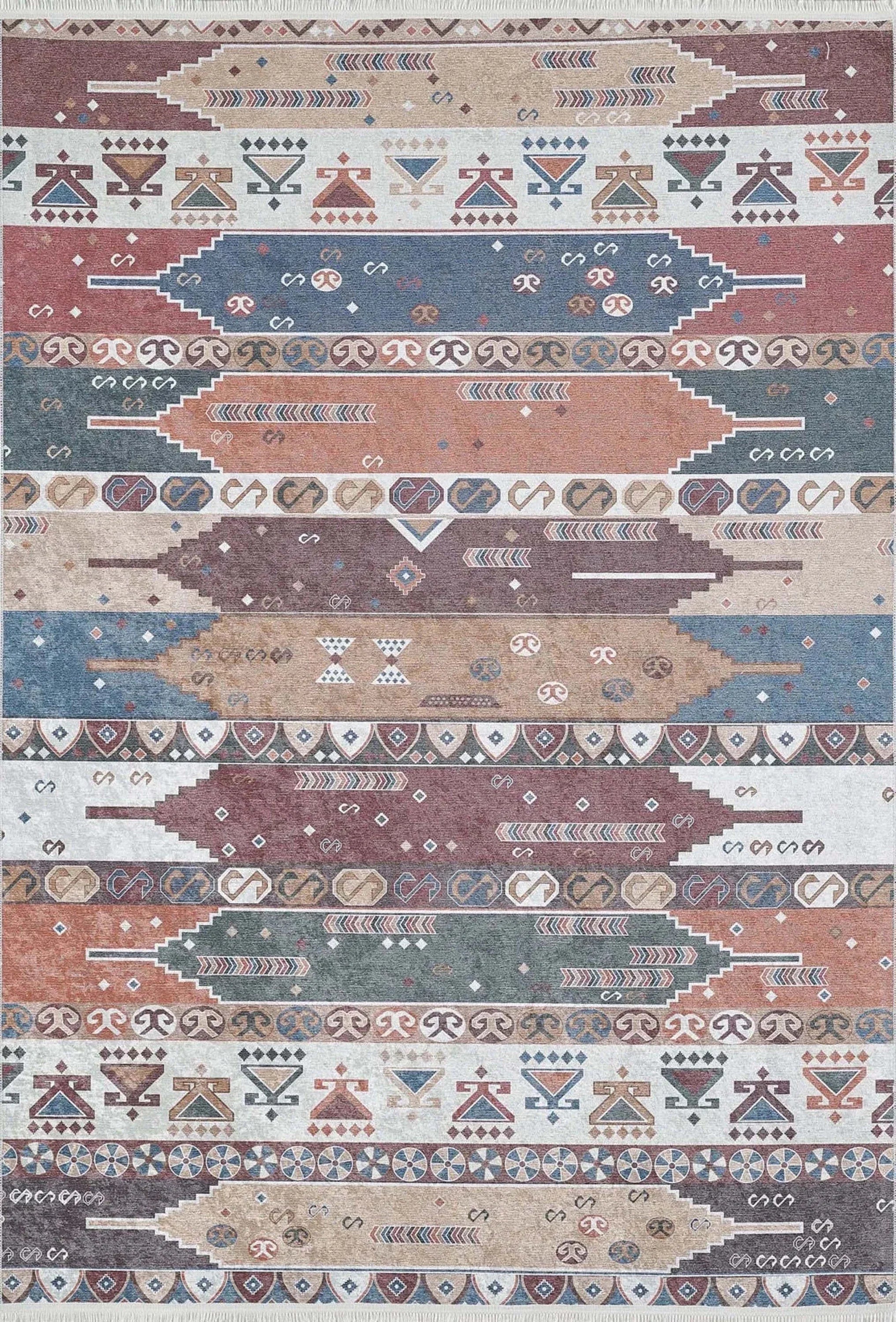 Renkli Geometrik Desenli Pastel Kilim Halı-Pera Halı