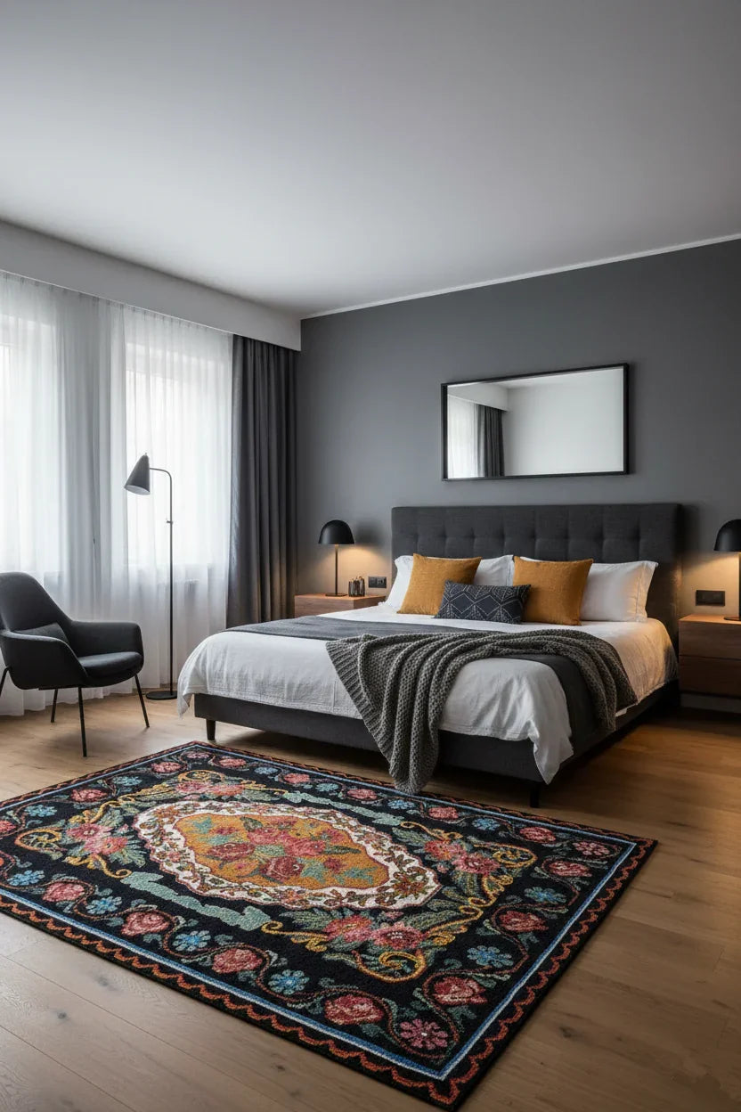 Renkli Karabağ Çiçek Desenli Halı-Pera Halı