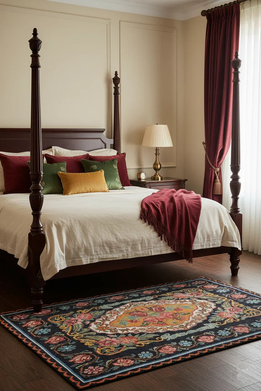 Renkli Karabağ Çiçek Desenli Halı-Pera Halı