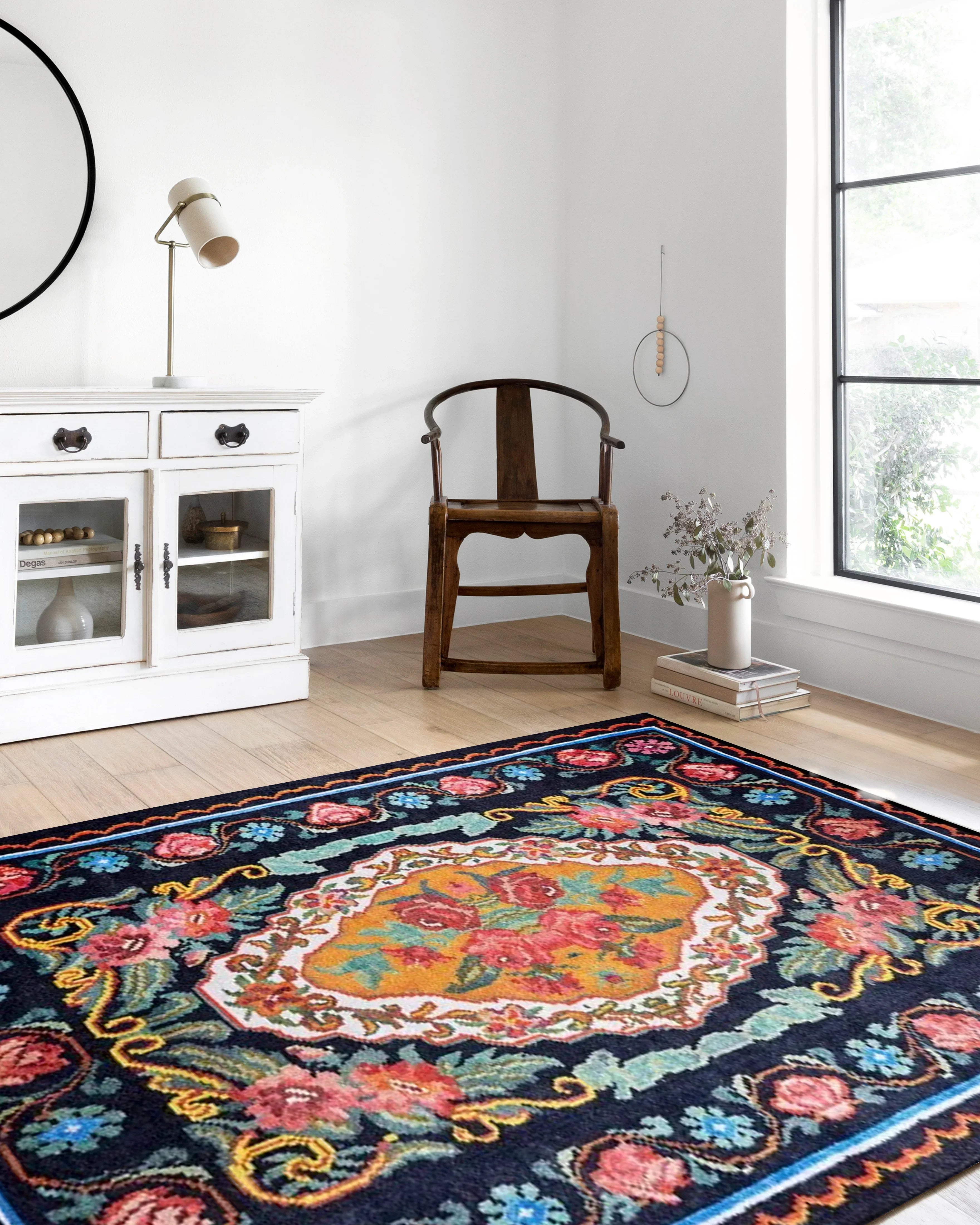 Renkli Karabağ Çiçek Desenli Halı-Pera Halı